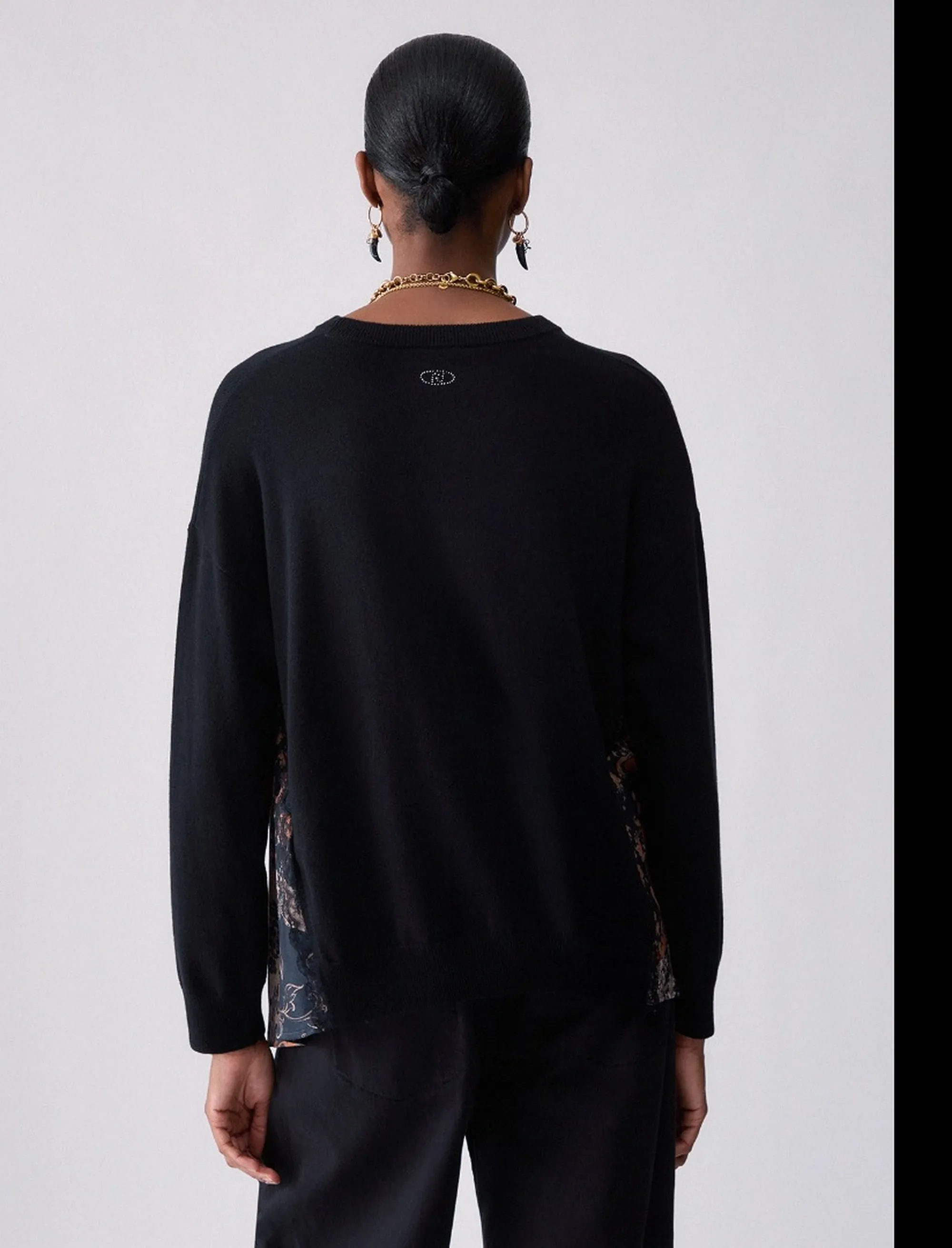 Liujo Jeans Maglia Con Inserti In Raso Liujo Nero Wf6290Ma16R 185605