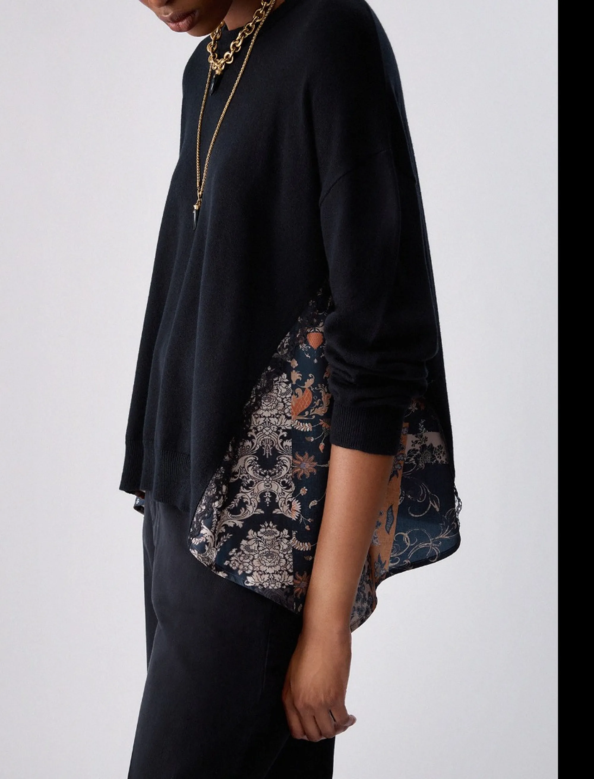 Liujo Jeans Maglia Con Inserti In Raso Liujo Nero Wf6290Ma16R 185606