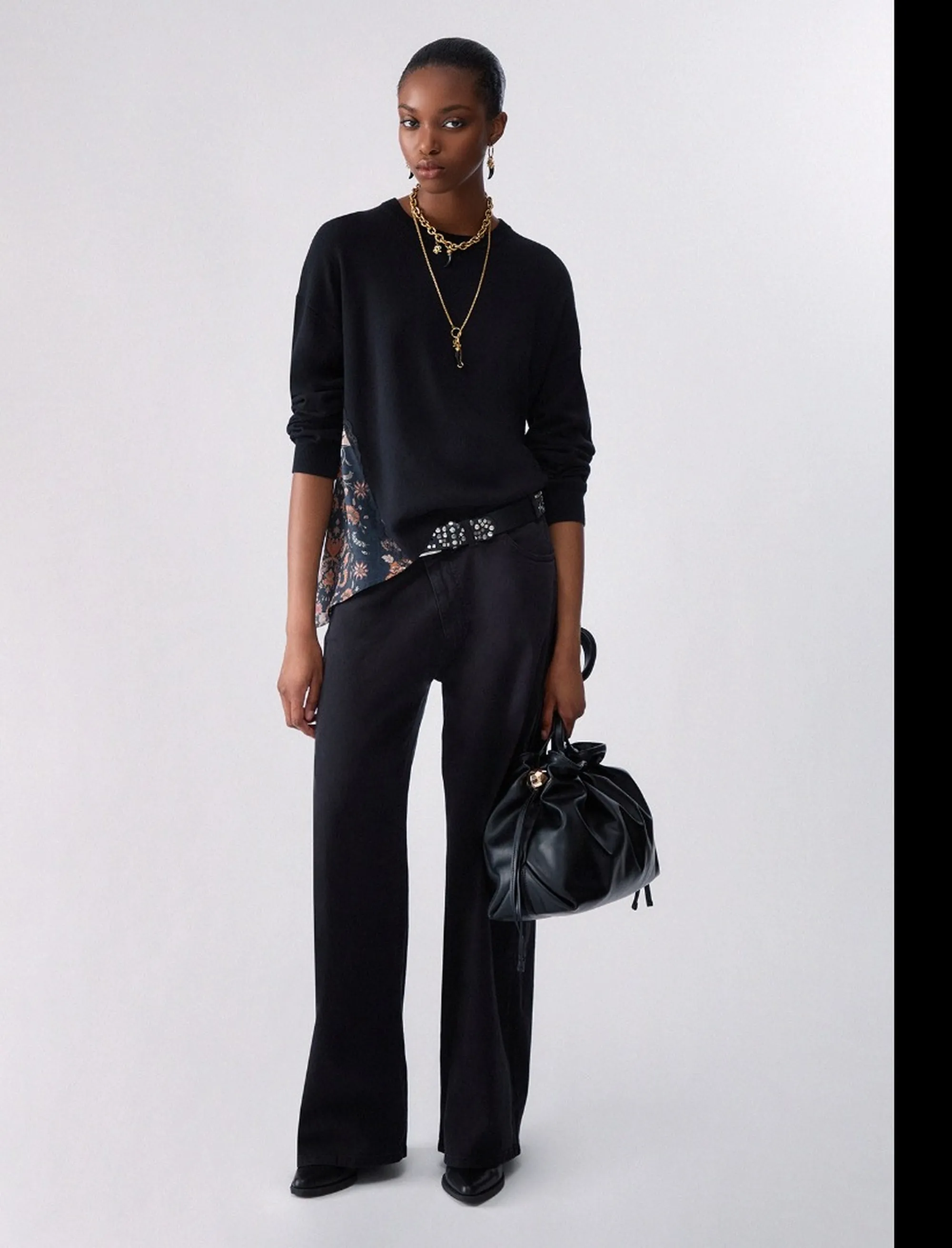 Liujo Jeans Maglia Con Inserti In Raso Liujo Nero Wf6290Ma16R 185607