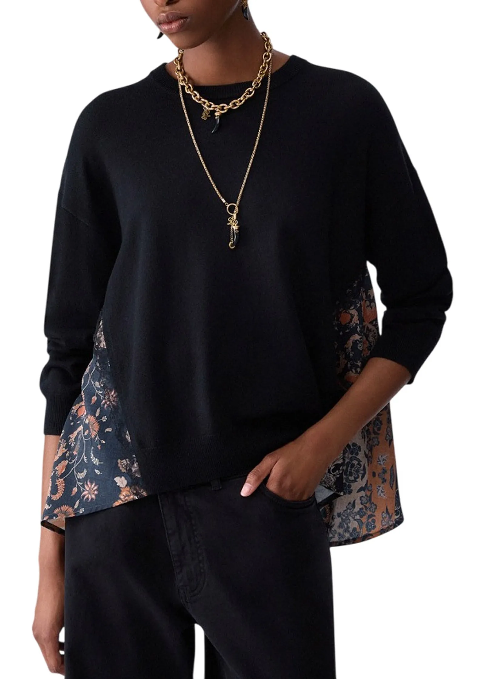 Liujo Jeans Maglia Con Inserti In Raso Liujo Nero Wf6290Ma16R 186127