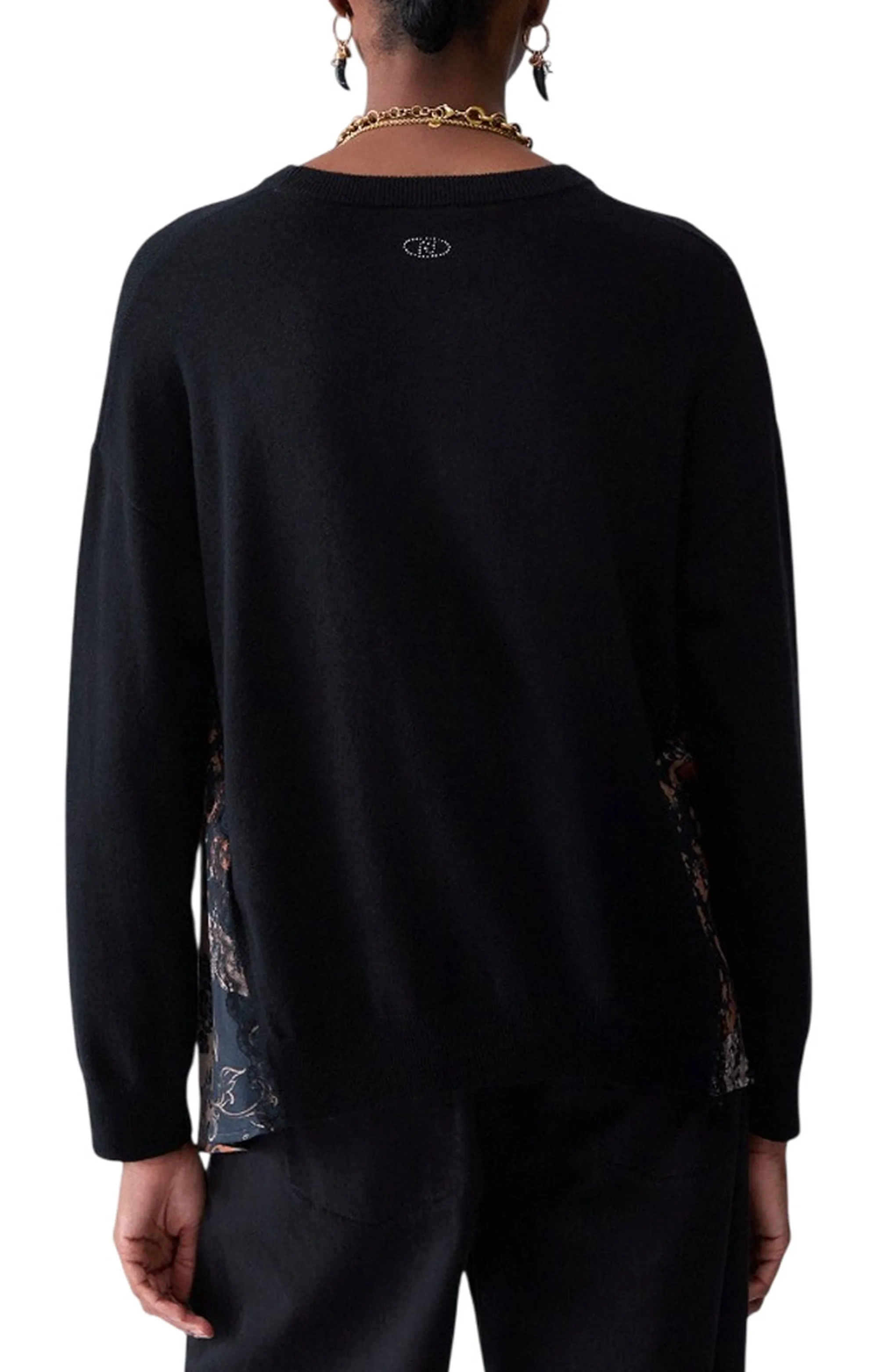 Liujo Jeans B'Liujo Sweater With Satin Inserts' Black Wf6290Ma16R 186128