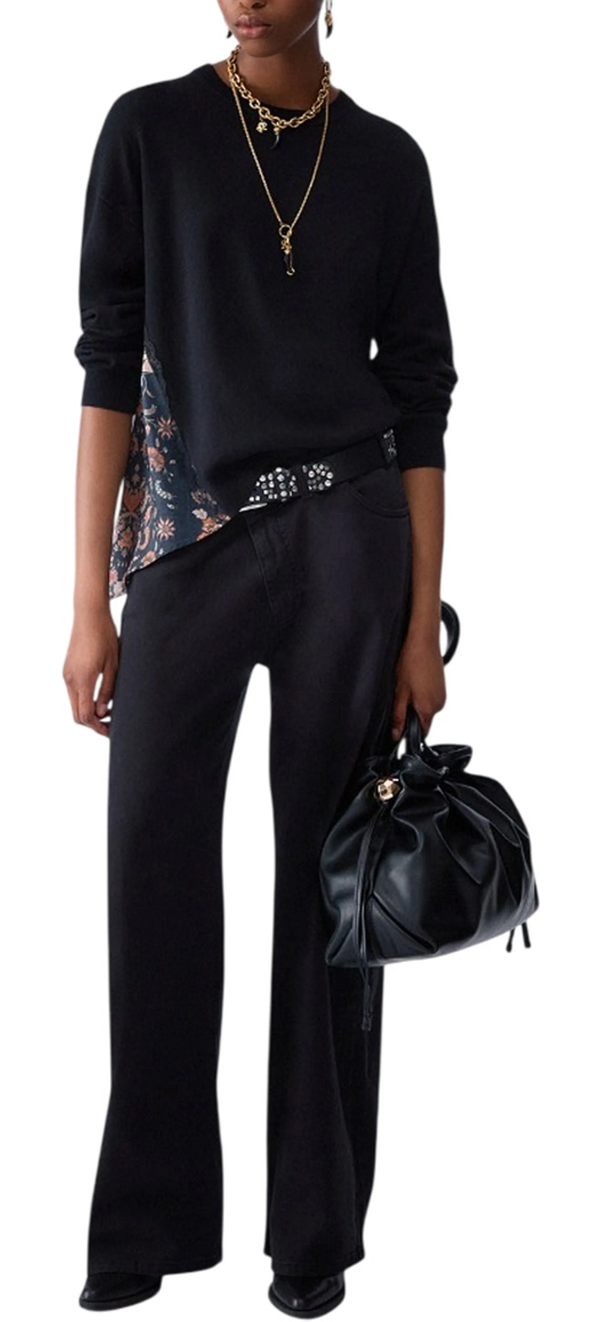 Liujo Jeans B'Liujo Sweater With Satin Inserts' Black Wf6290Ma16R 186130