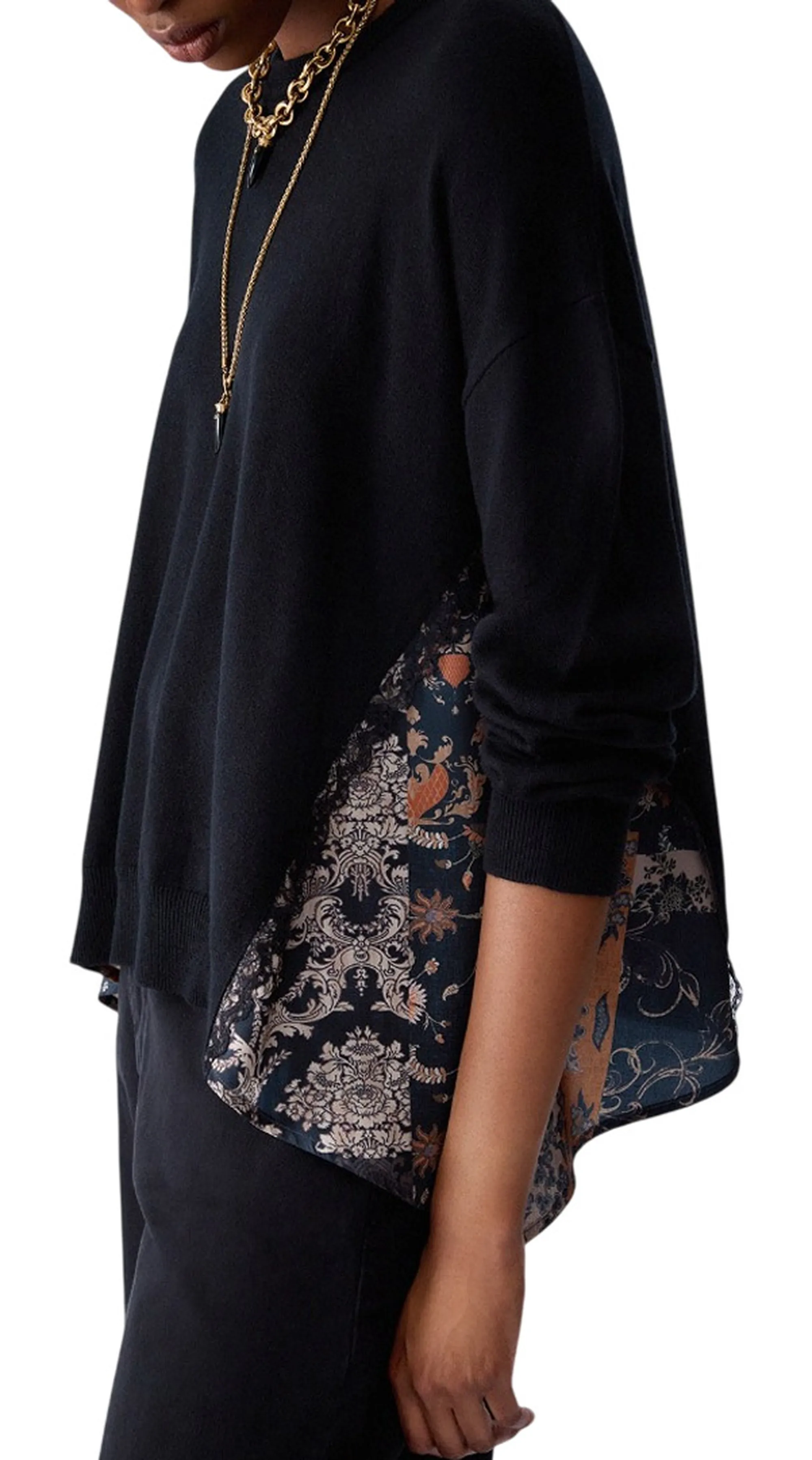 Liujo Jeans B'Liujo Sweater With Satin Inserts' Black Wf6290Ma16R 186133