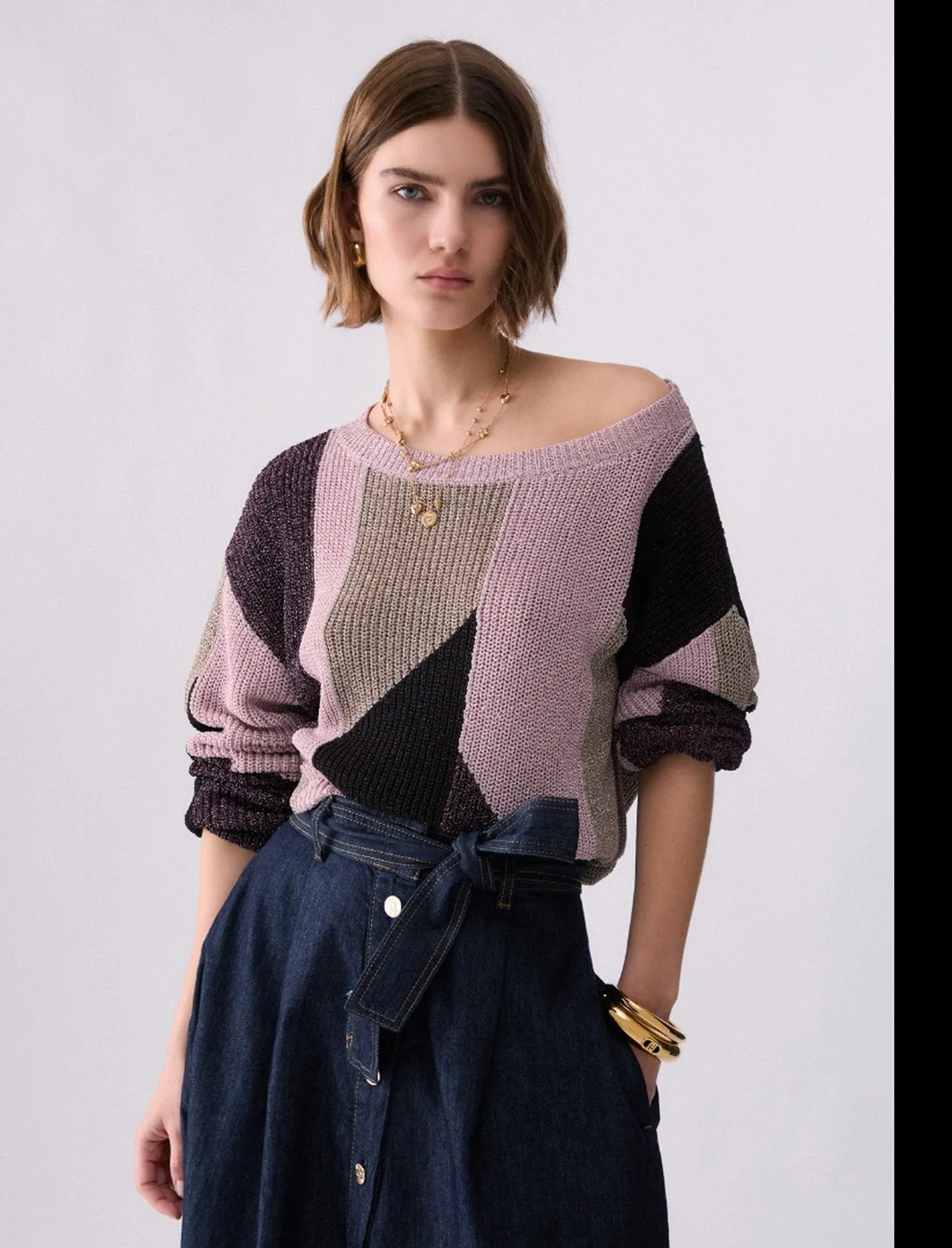 Liujo Jeans Maglia Con Intarsi Lame Liujo Rosa Wf6046Ms92P 185559