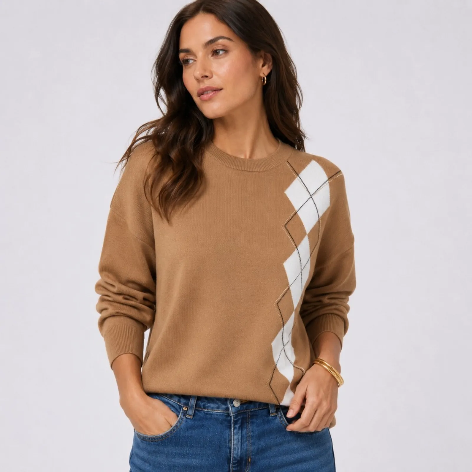 Liujo Jeans Maglia Con Intarsio Geometrico Liujo Cammello Wf6231Ma16R 187988