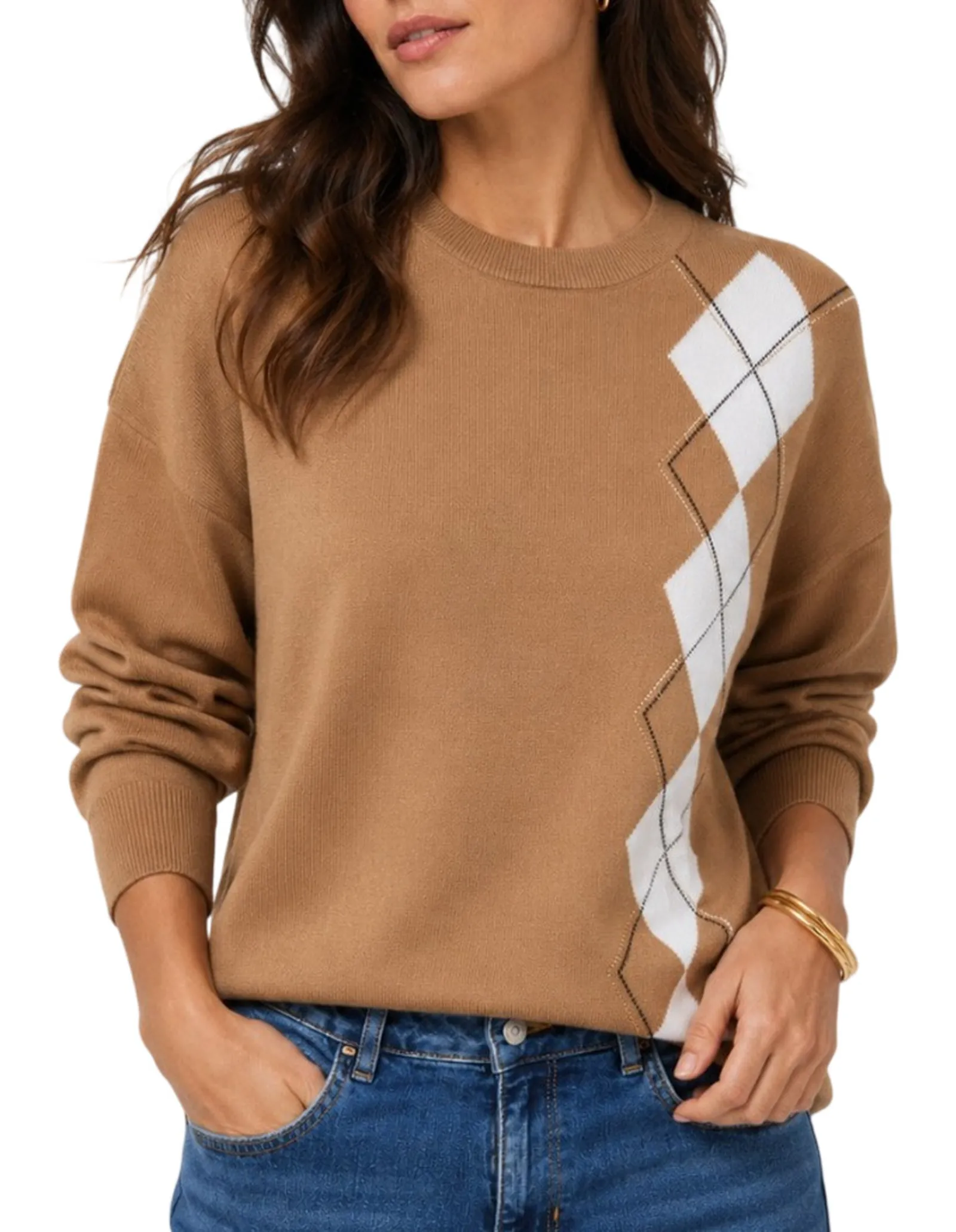 Liujo Jeans Maglia Con Intarsio Geometrico Liujo Cammello Wf6231Ma16R 188171