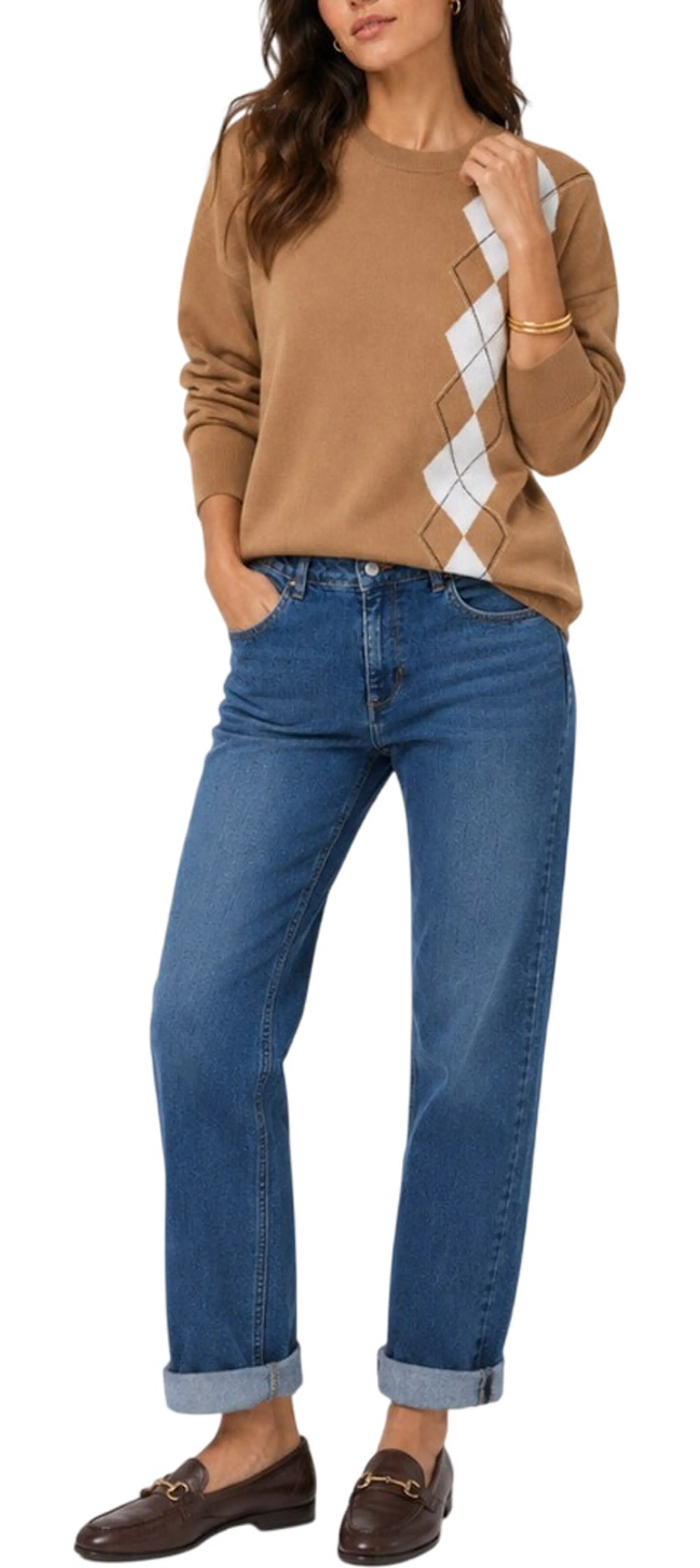 Liujo Jeans Maglia Con Intarsio Geometrico Liujo Cammello Wf6231Ma16R 188173