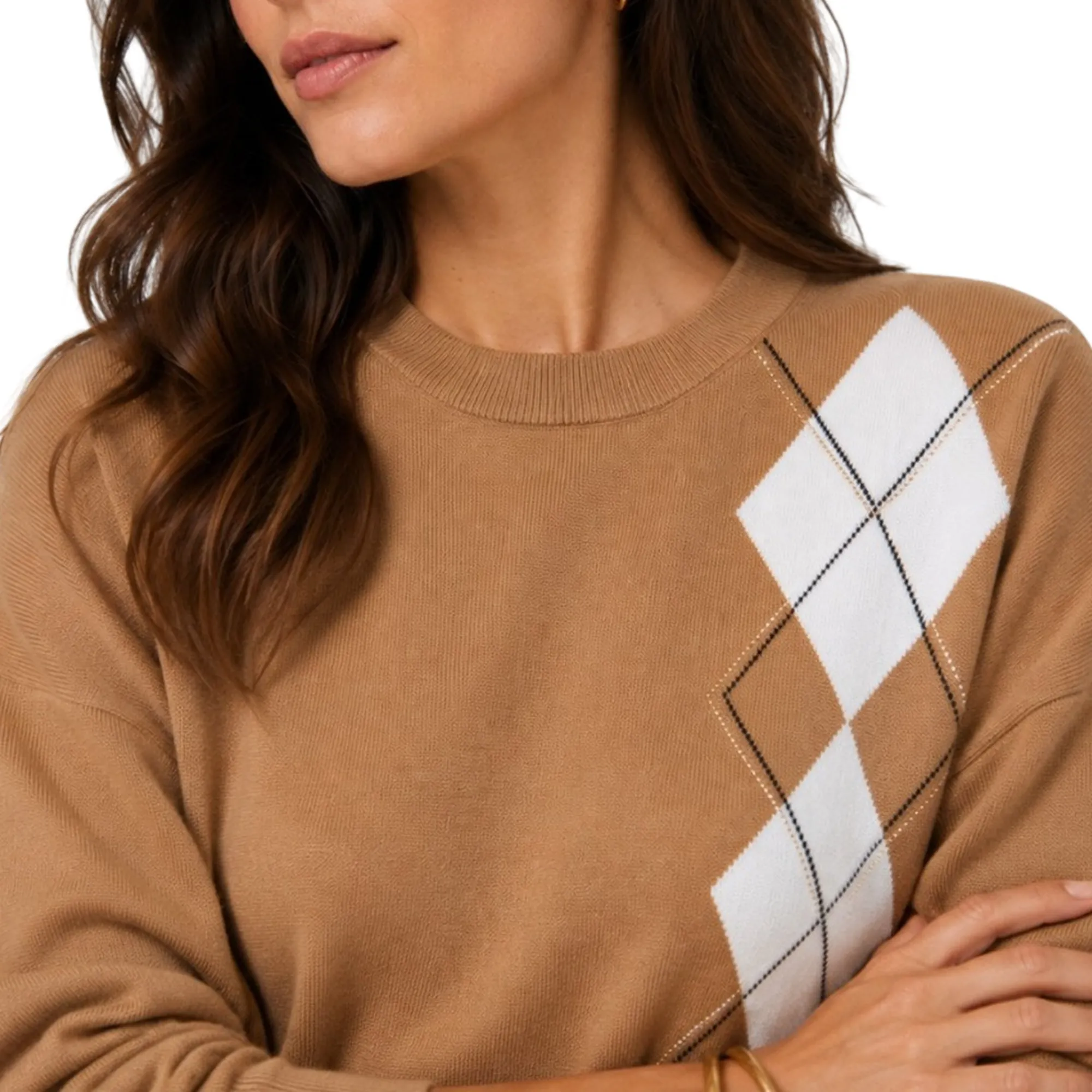 Liujo Jeans Maglia Con Intarsio Geometrico Liujo Cammello Wf6231Ma16R 188174