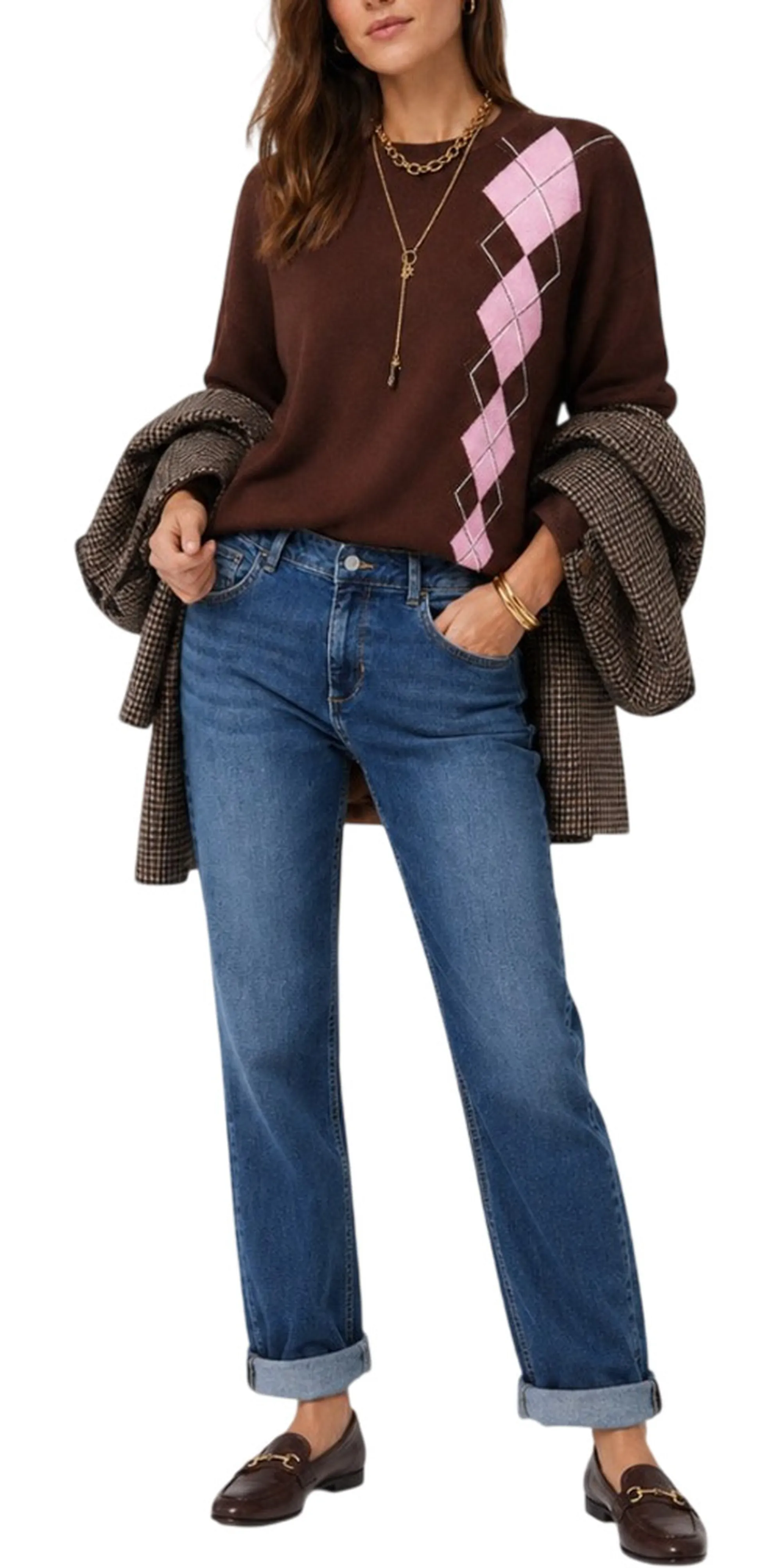 Liujo Jeans Maglia Con Intarsio Geometrico Liujo Marrone Wf6231Ma16R 188177