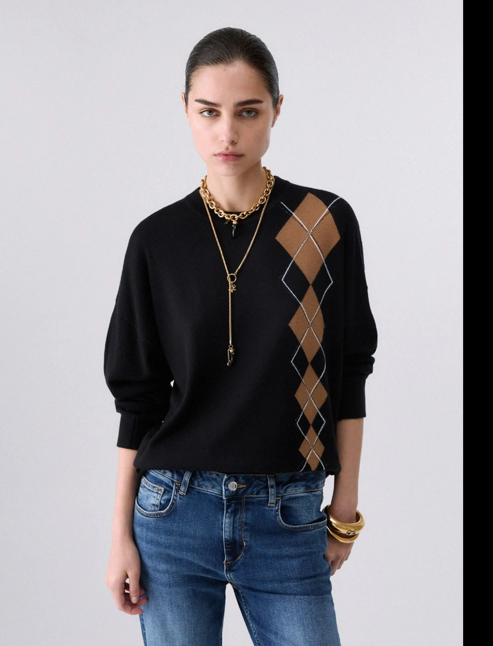 Liujo Jeans Maglia Con Intarsio Geometrico Liujo Nero Wf6231Ma16R 185475