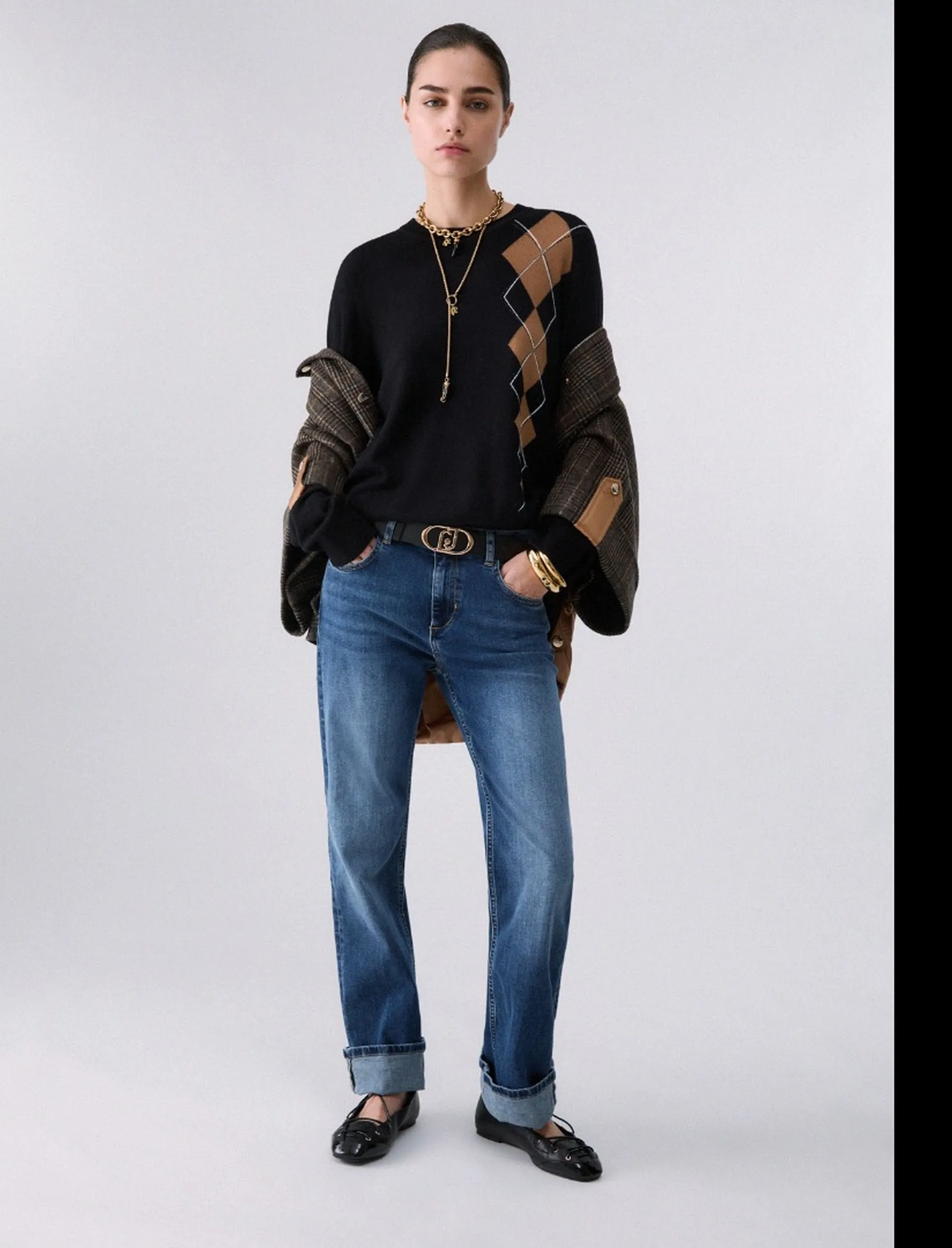 Liujo Jeans Maglia Con Intarsio Geometrico Liujo Nero Wf6231Ma16R 185478