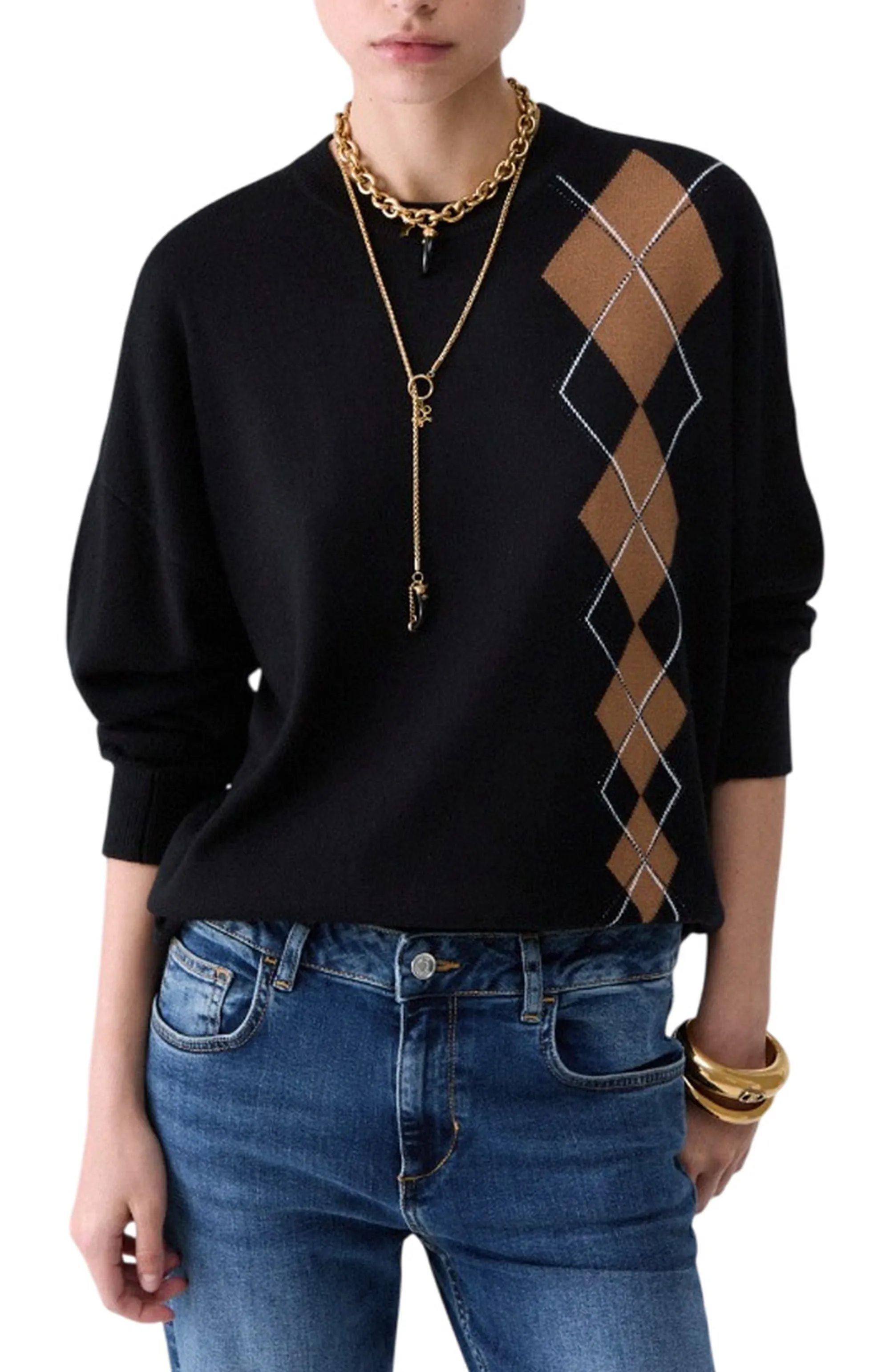 Liujo Jeans Maglia Con Intarsio Geometrico Liujo Nero Wf6231Ma16R 186077