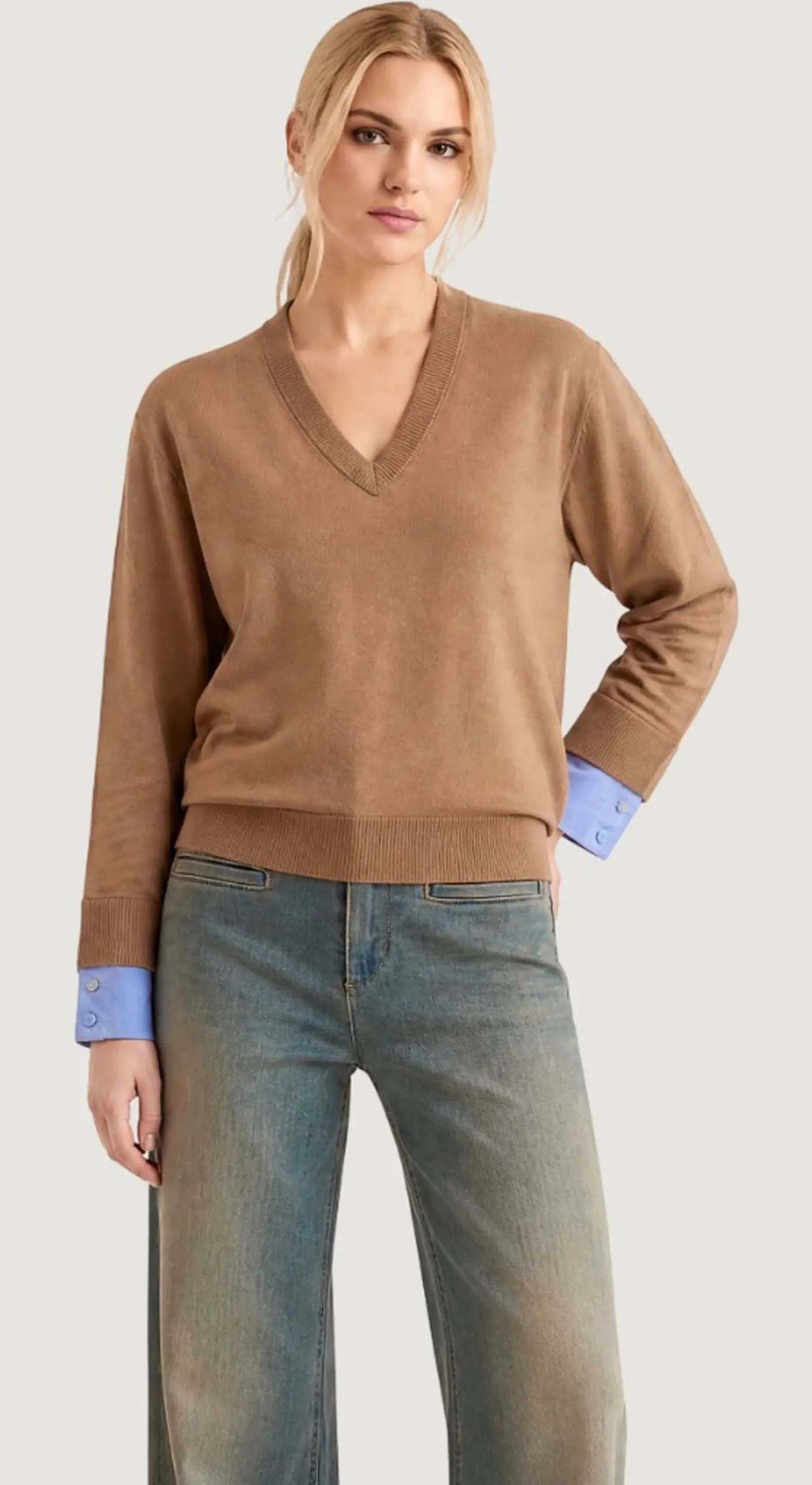 Liujo Jeans Maglia Con Polsini Camicia Cammello Wf6453Ma16R 187978