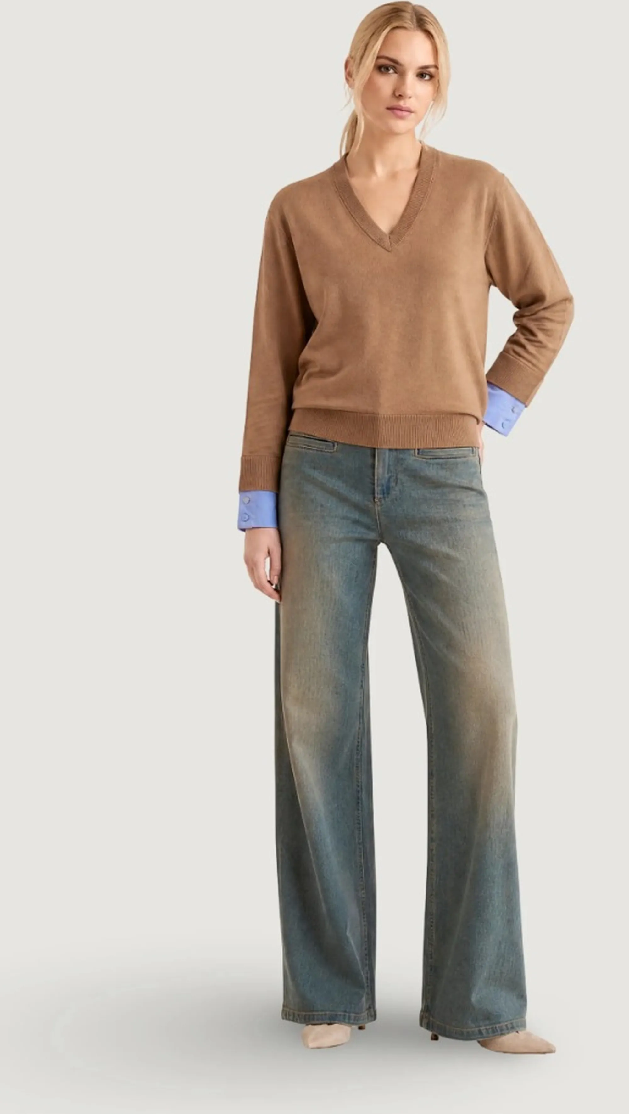 Liujo Jeans Maglia Con Polsini Camicia Cammello Wf6453Ma16R 187979