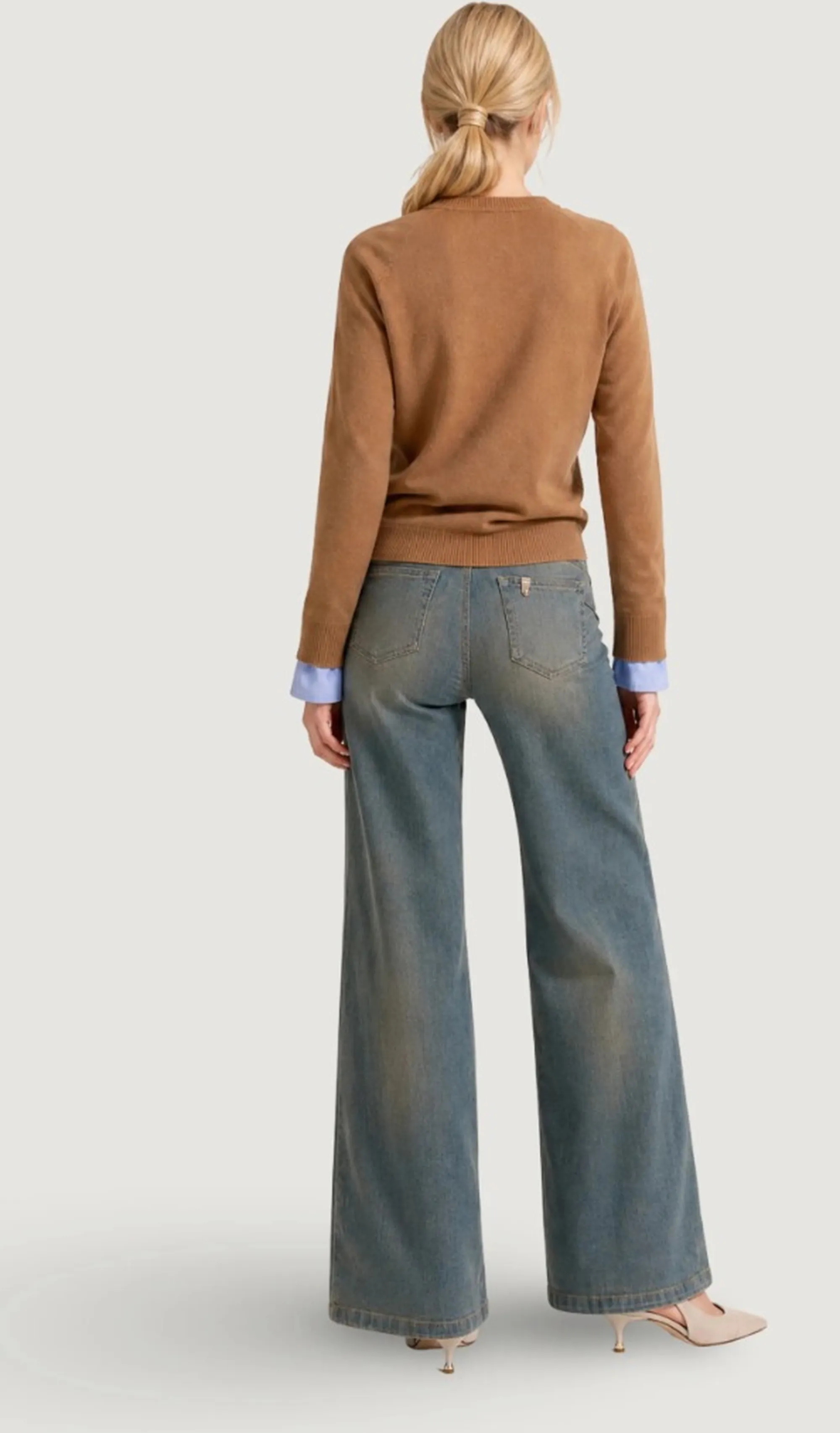 Liujo Jeans Maglia Con Polsini Camicia Cammello Wf6453Ma16R 187981