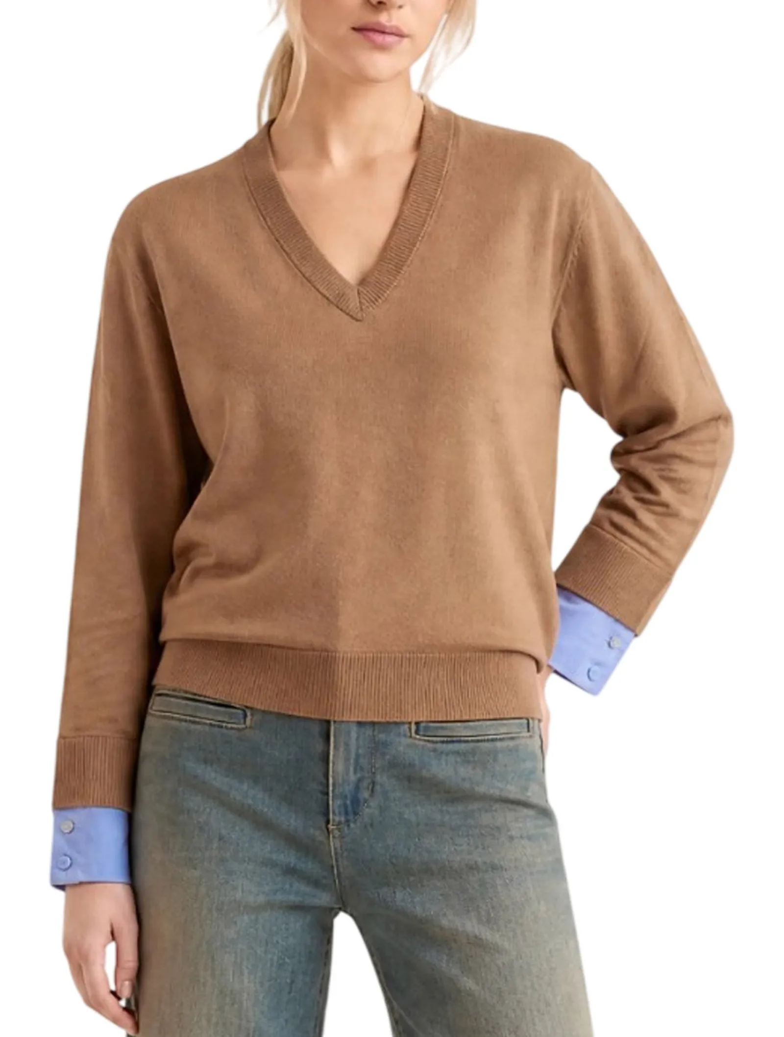 Liujo Jeans Maglia Con Polsini Camicia Cammello Wf6453Ma16R 188179