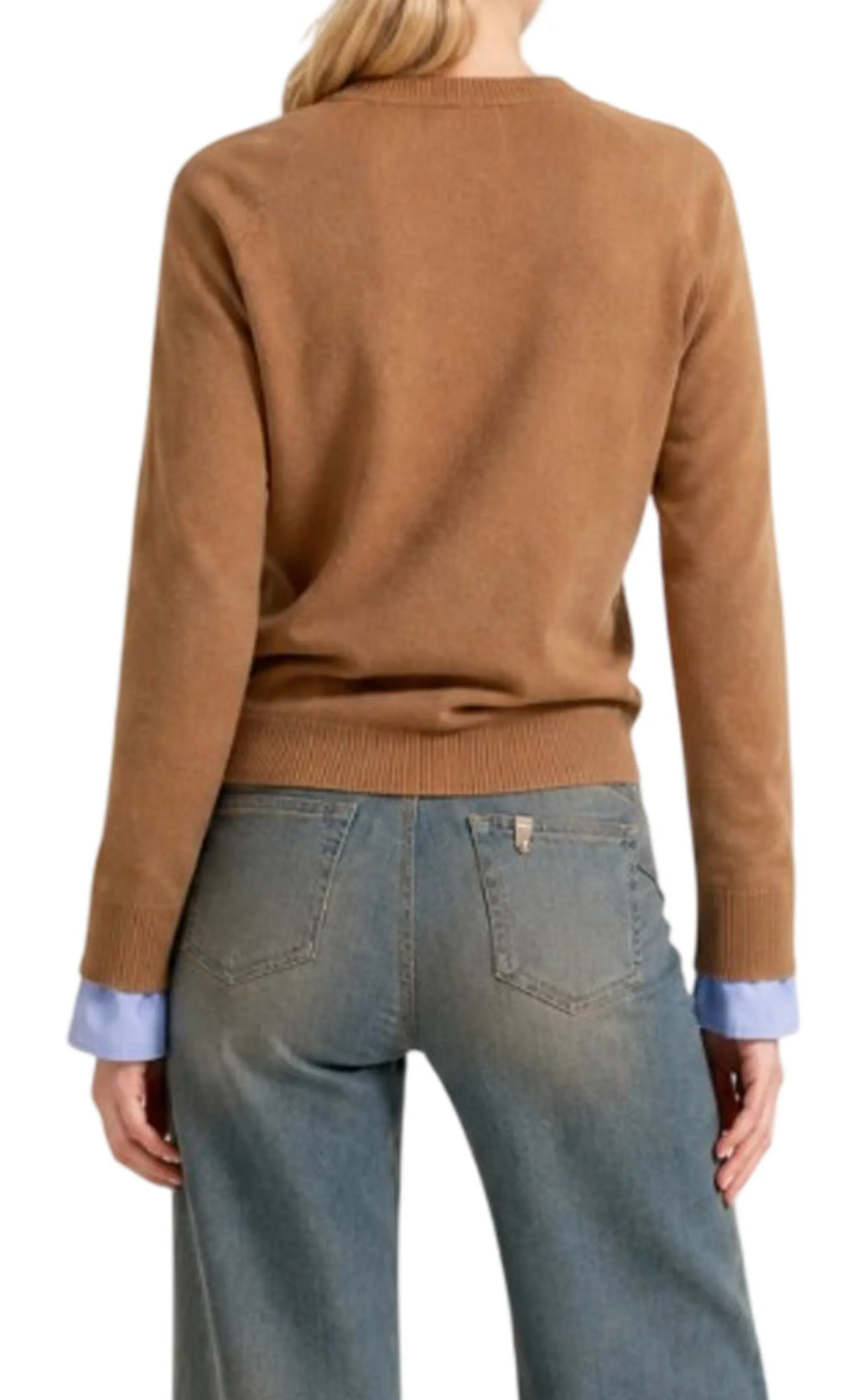 Liujo Jeans Maglia Con Polsini Camicia Cammello Wf6453Ma16R 188180
