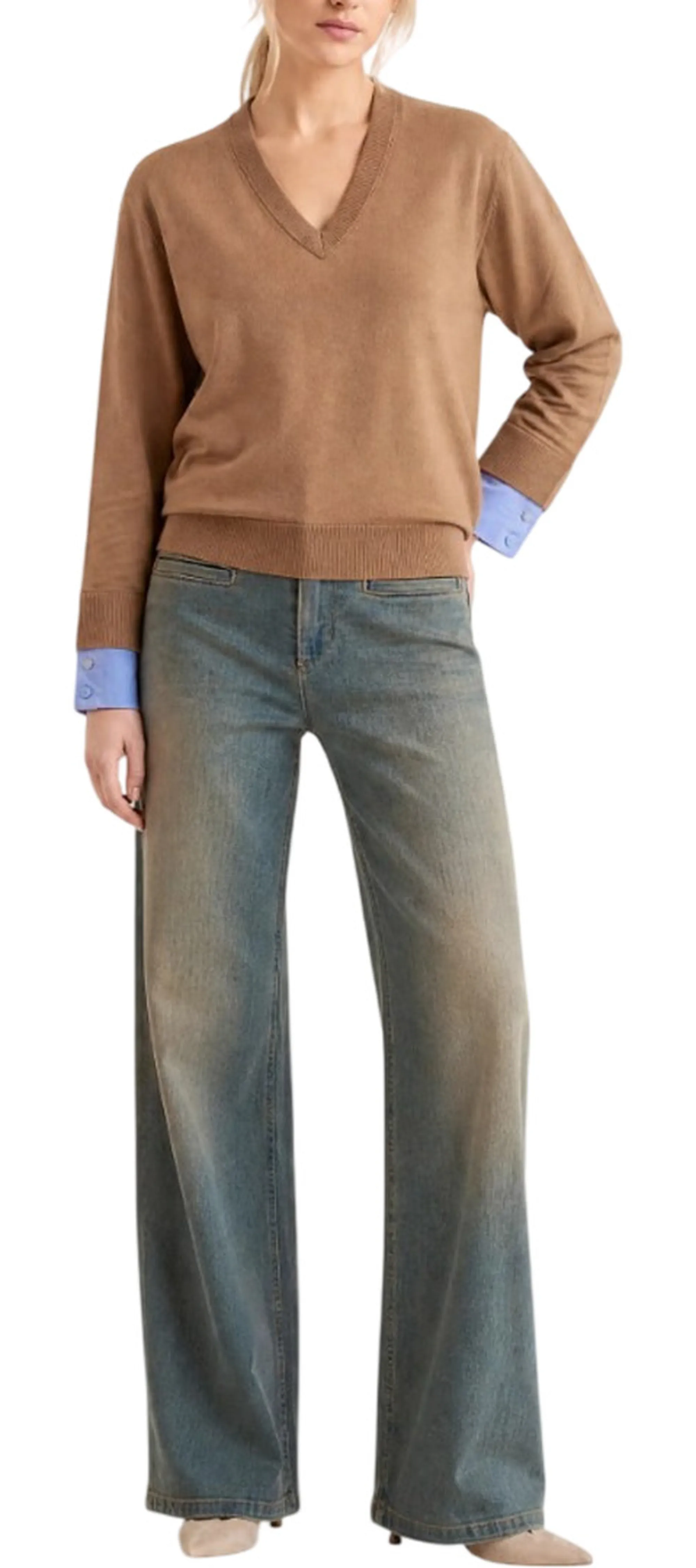 Liujo Jeans Maglia Con Polsini Camicia Cammello Wf6453Ma16R 188181