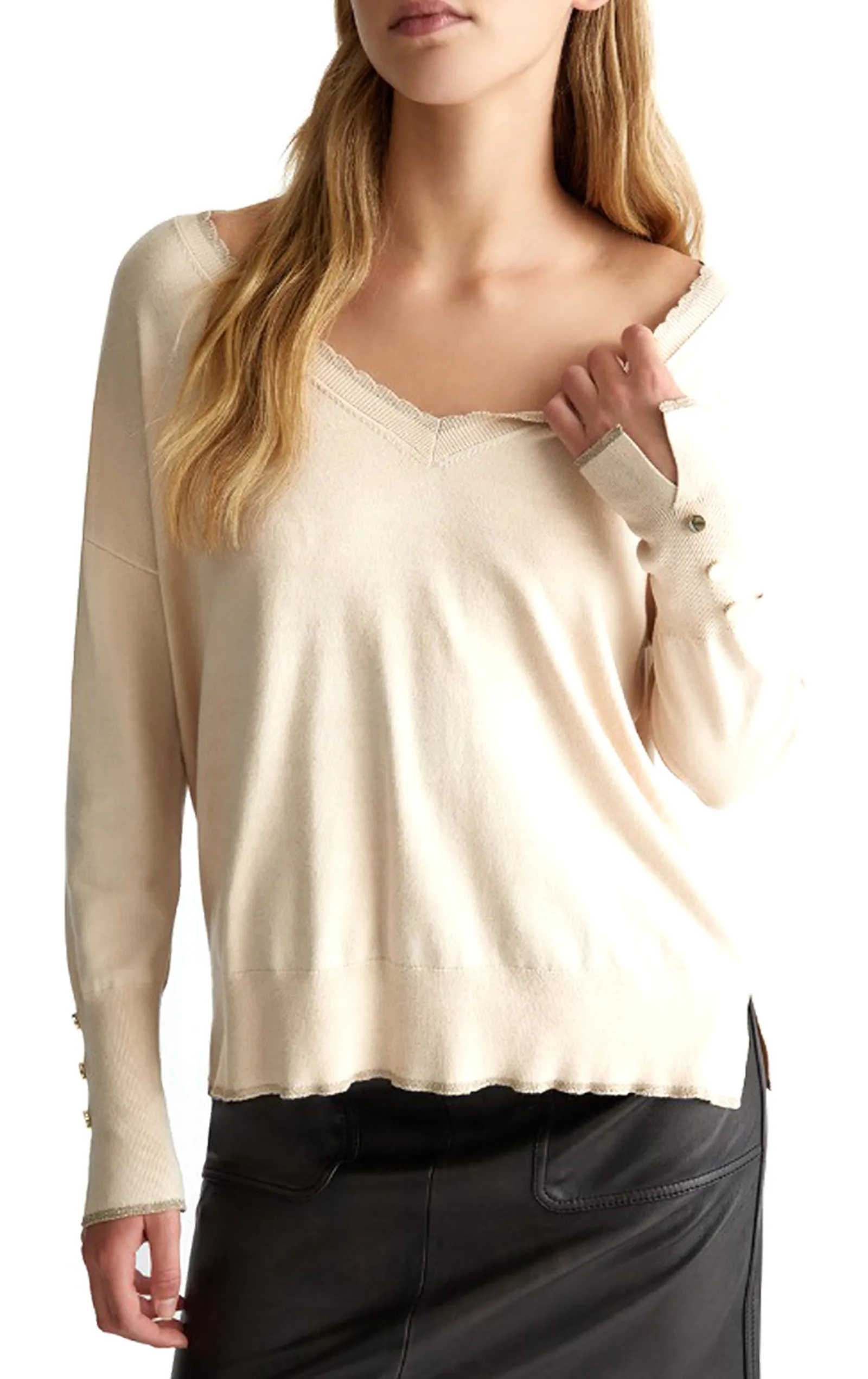 Liujo Jeans Maglia Con Scollo A V Crema Wf4009Ms49I 126374