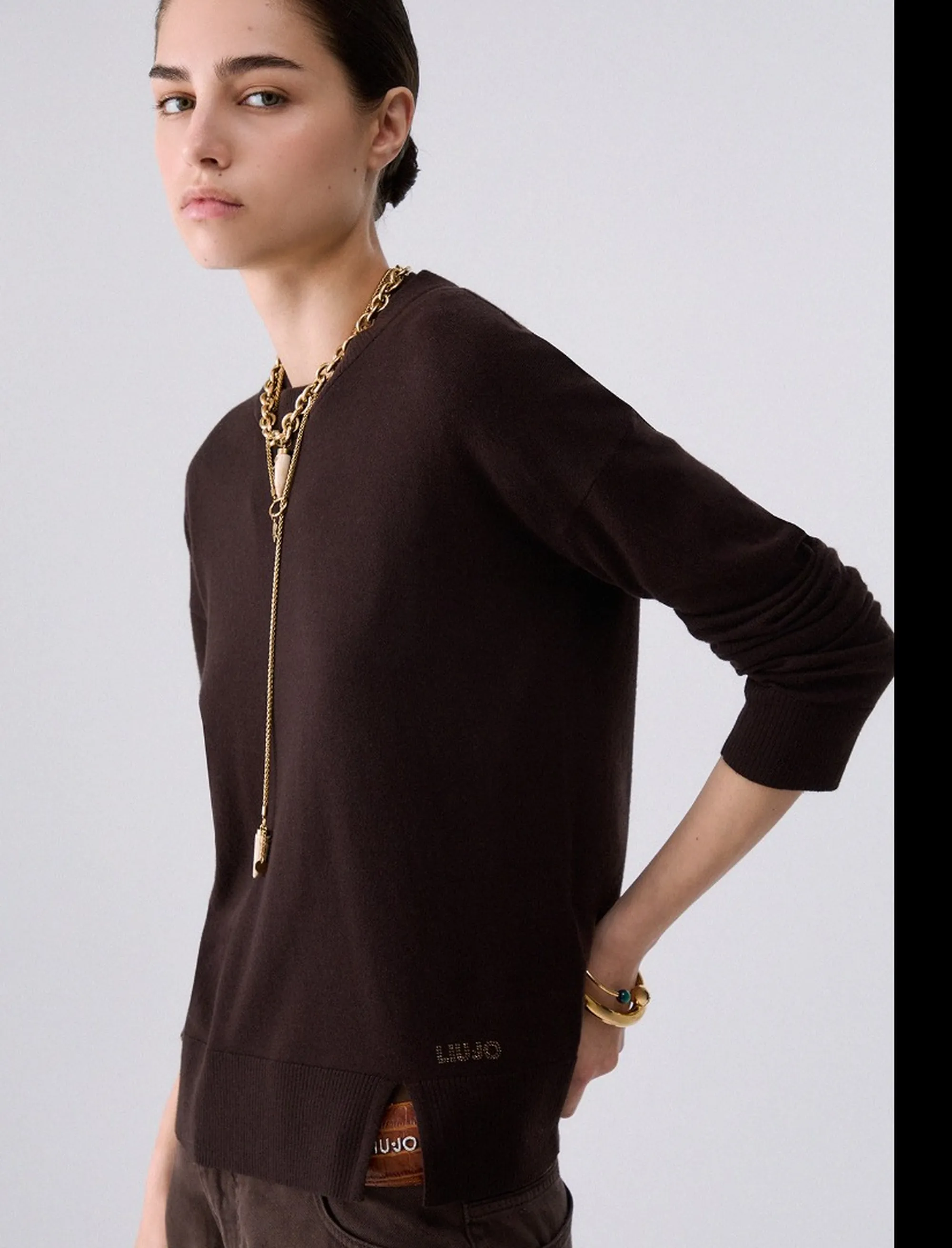 Liujo Jeans Maglia In Misto Lana Liujo Marrone Scuro Wf6418Ma16R 185642