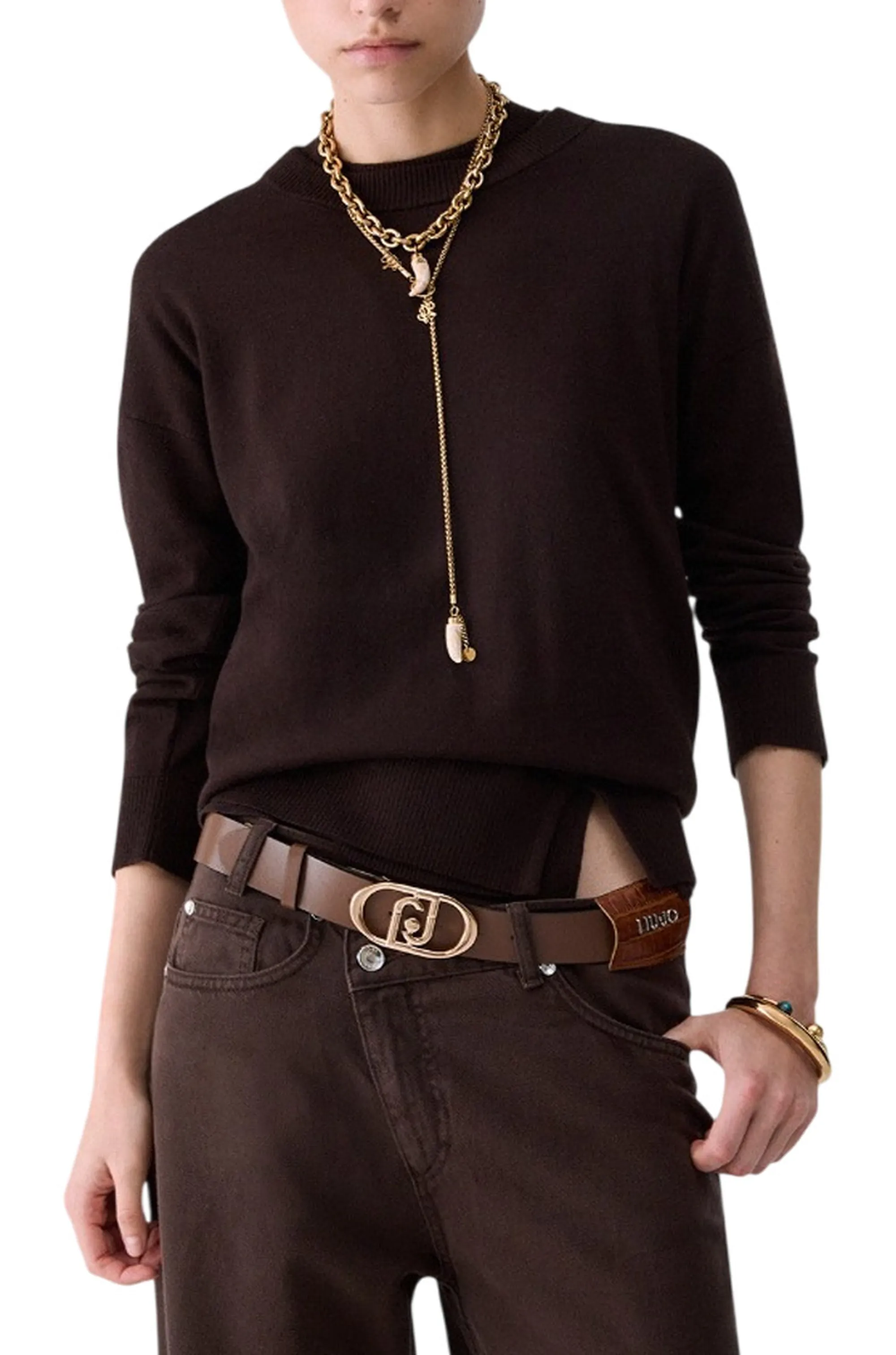 Liujo Jeans B'Liujo Wool Blend Sweater' Dark Brown Wf6418Ma16R 186225