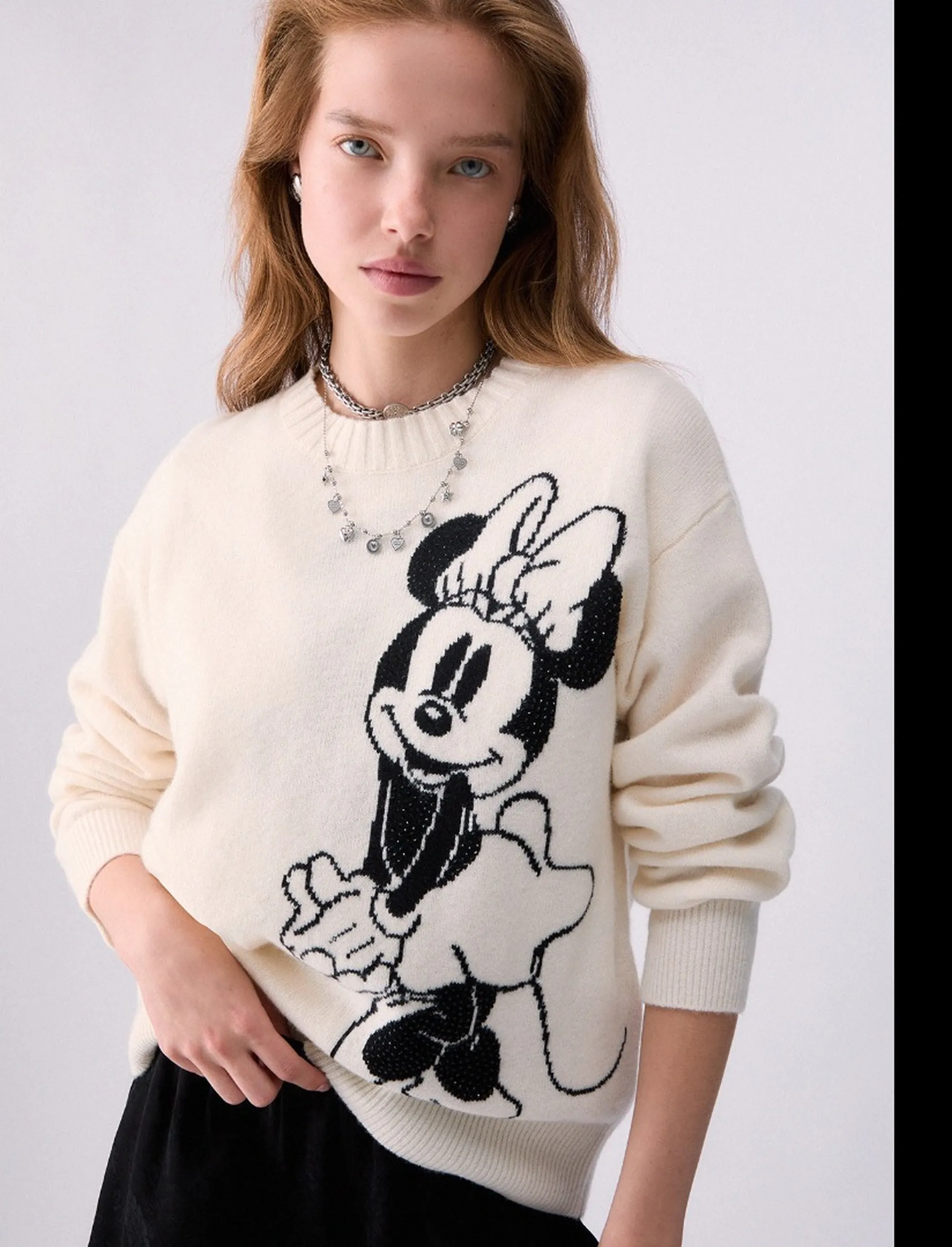 Liujo Jeans Maglia Jacquard In Lana Mrs Mouse Bianco Wf6455Ms009 185650