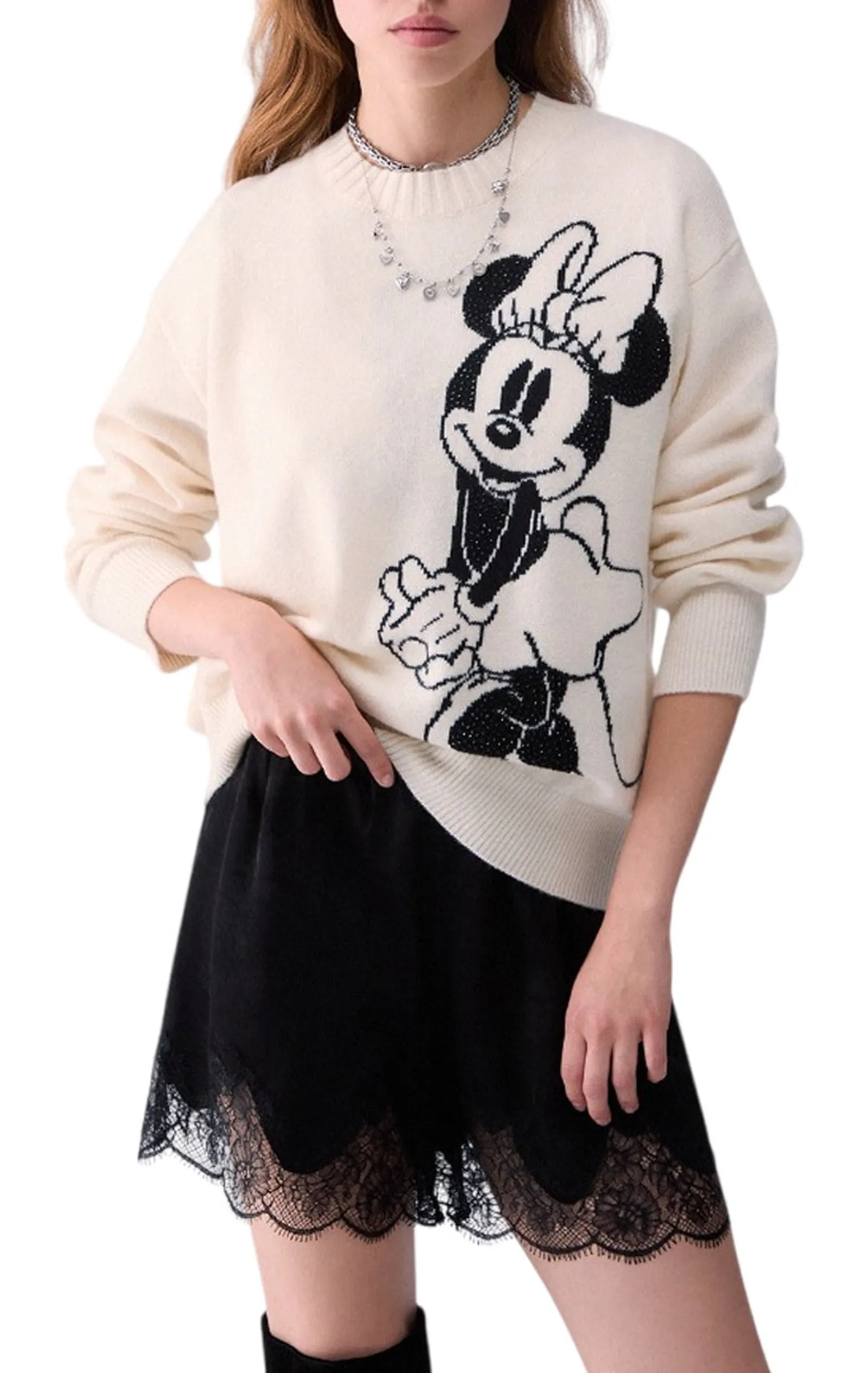 Liujo Jeans Maglia Jacquard In Lana Mrs Mouse Bianco Wf6455Ms009 186260