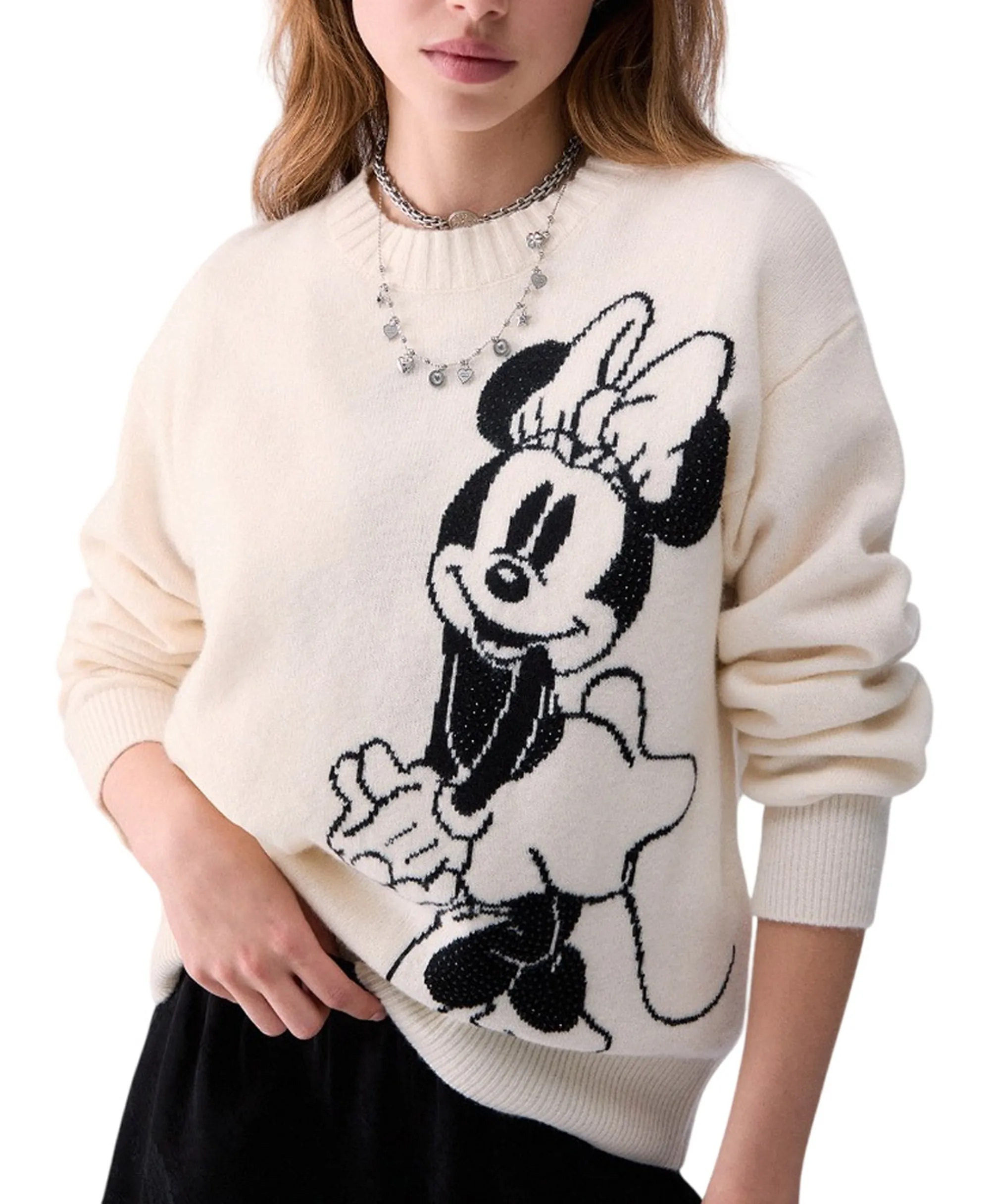 Liujo Jeans B'Maglia Jacquard In Lana Mrs Mouse' White Wf6455Ms009 186268