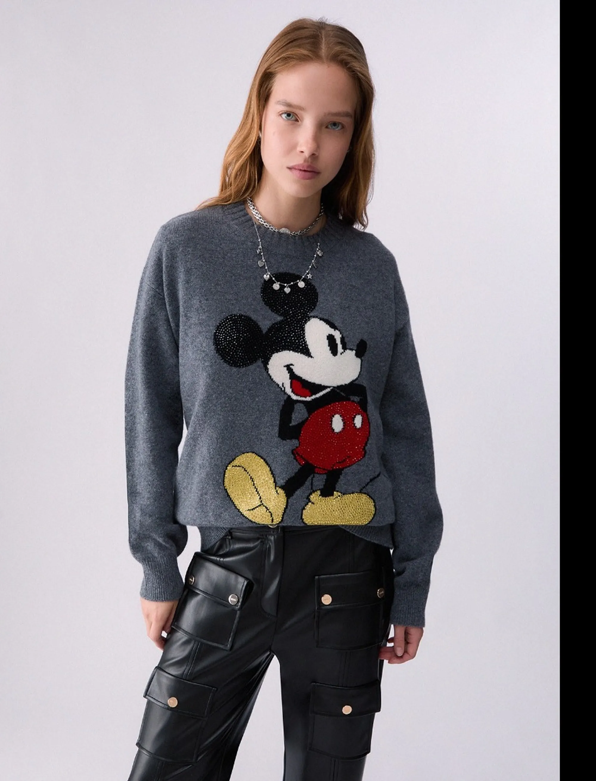 Liujo Jeans Maglia Jacquard In Lana Mrs Mouse Grigio Wf6455Ms009 185652