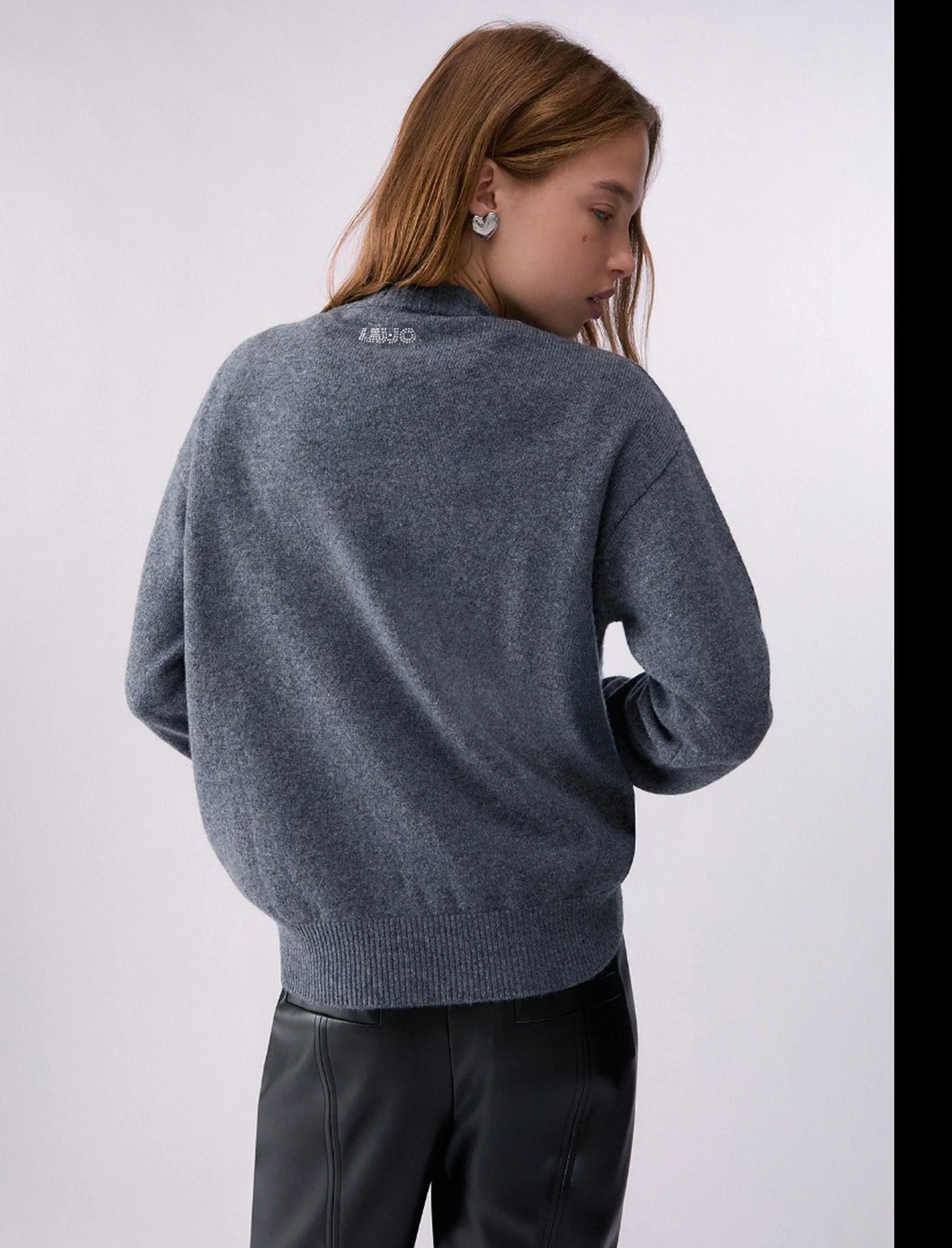Liujo Jeans Maglia Jacquard In Lana Mrs Mouse Grigio Wf6455Ms009 185653
