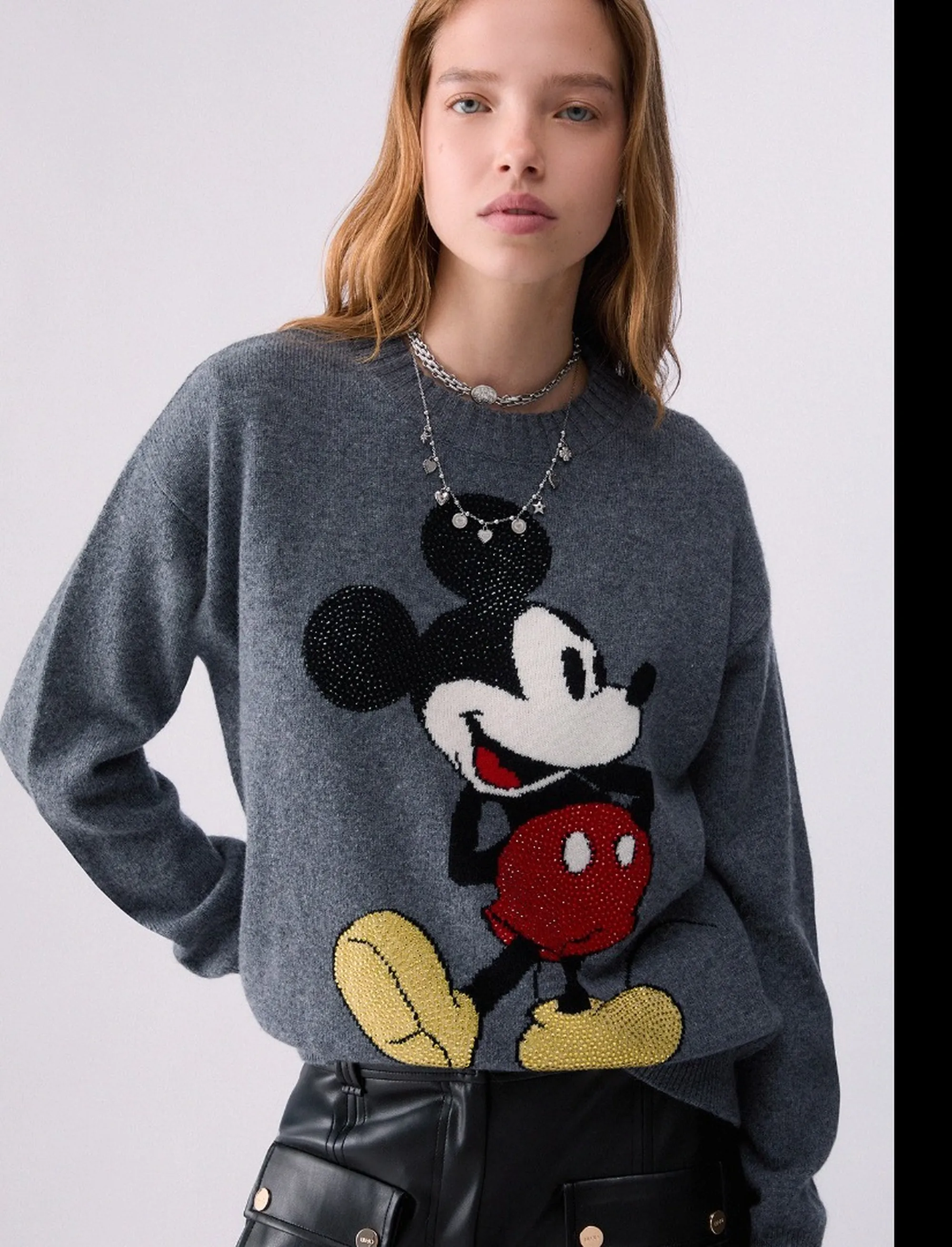 Liujo Jeans Maglia Jacquard In Lana Mrs Mouse Grigio Wf6455Ms009 185654