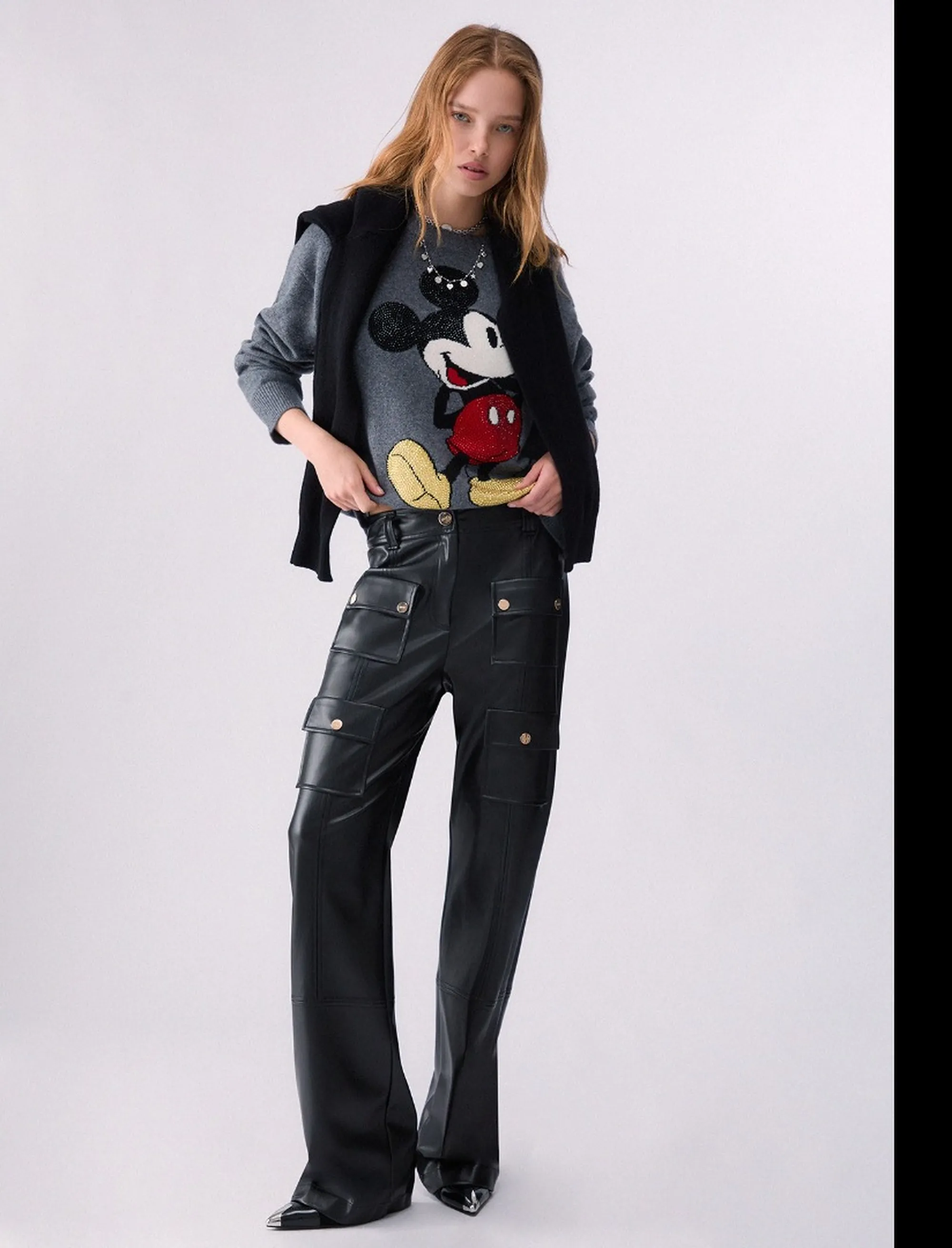 Liujo Jeans Maglia Jacquard In Lana Mrs Mouse Grigio Wf6455Ms009 185655