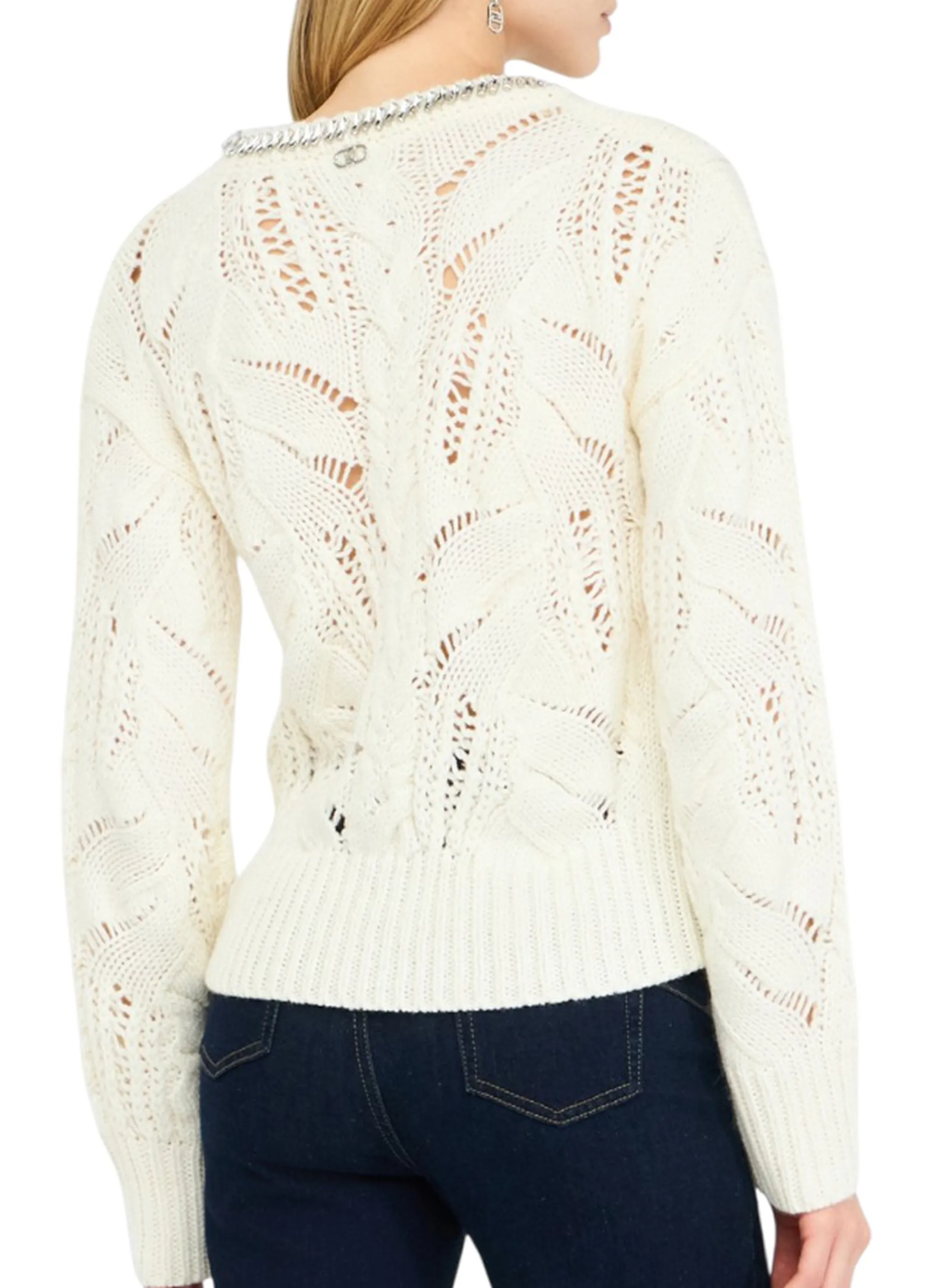 Liujo Jeans B'Openwork Sweater With Jewel Stones' White Mf5452Ma37R 159989
