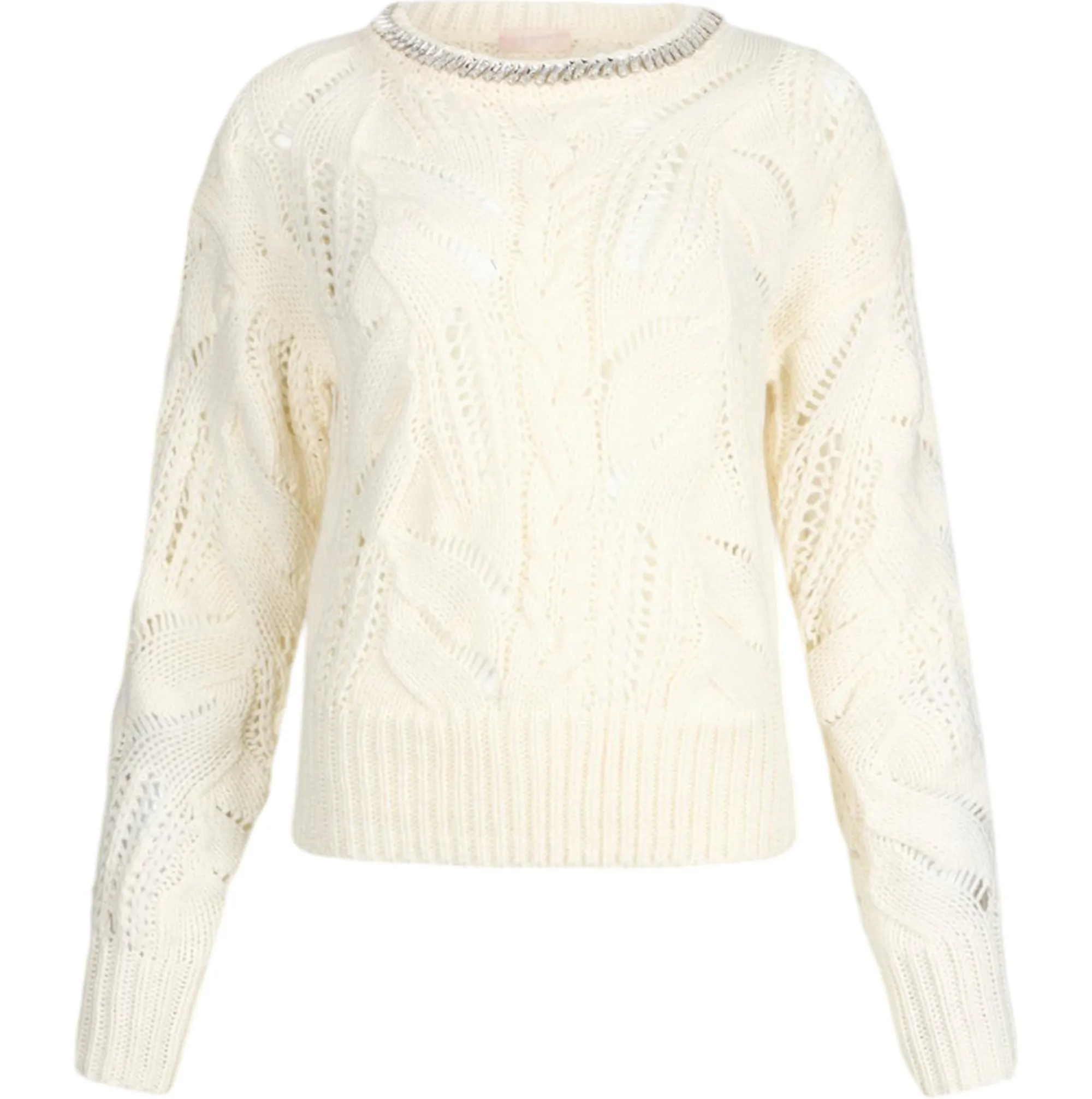 Liujo Jeans B'Openwork Sweater With Jewel Stones' White Mf5452Ma37R 159990