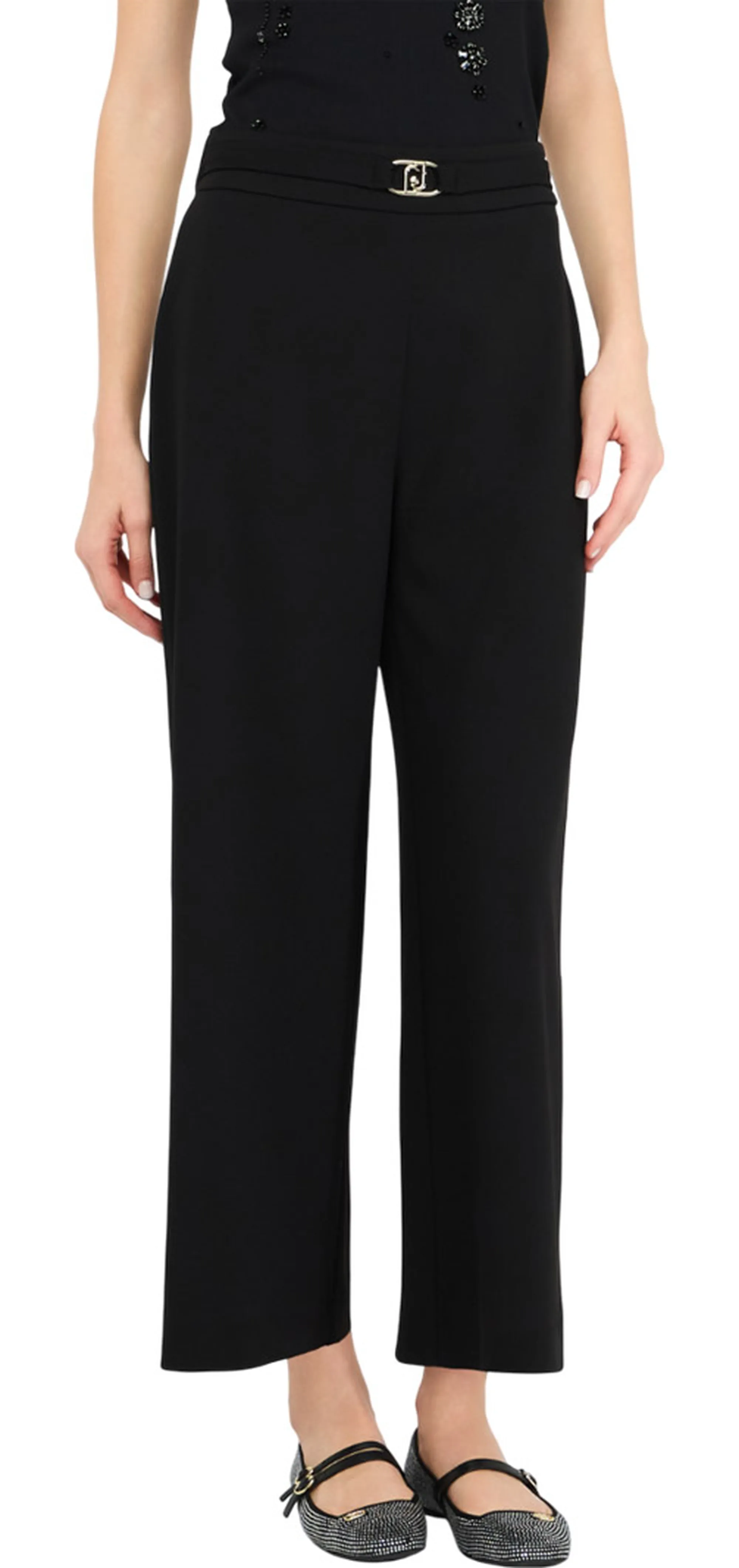 Liujo Jeans Pantalone Cropped Con Cintura Nero Mf5260J1930 156654