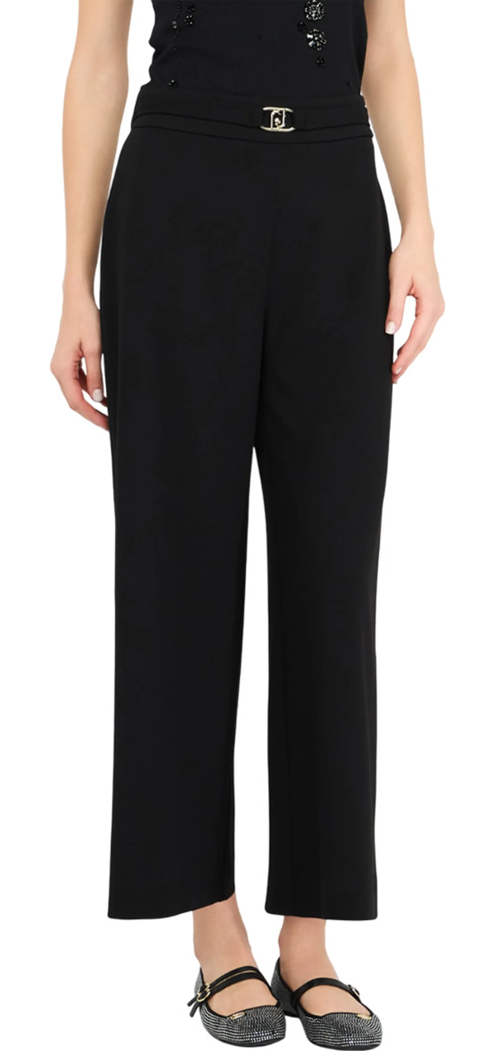 Liujo Jeans Pantalone Cropped Con Cintura Nero Mf5260J1930 156654