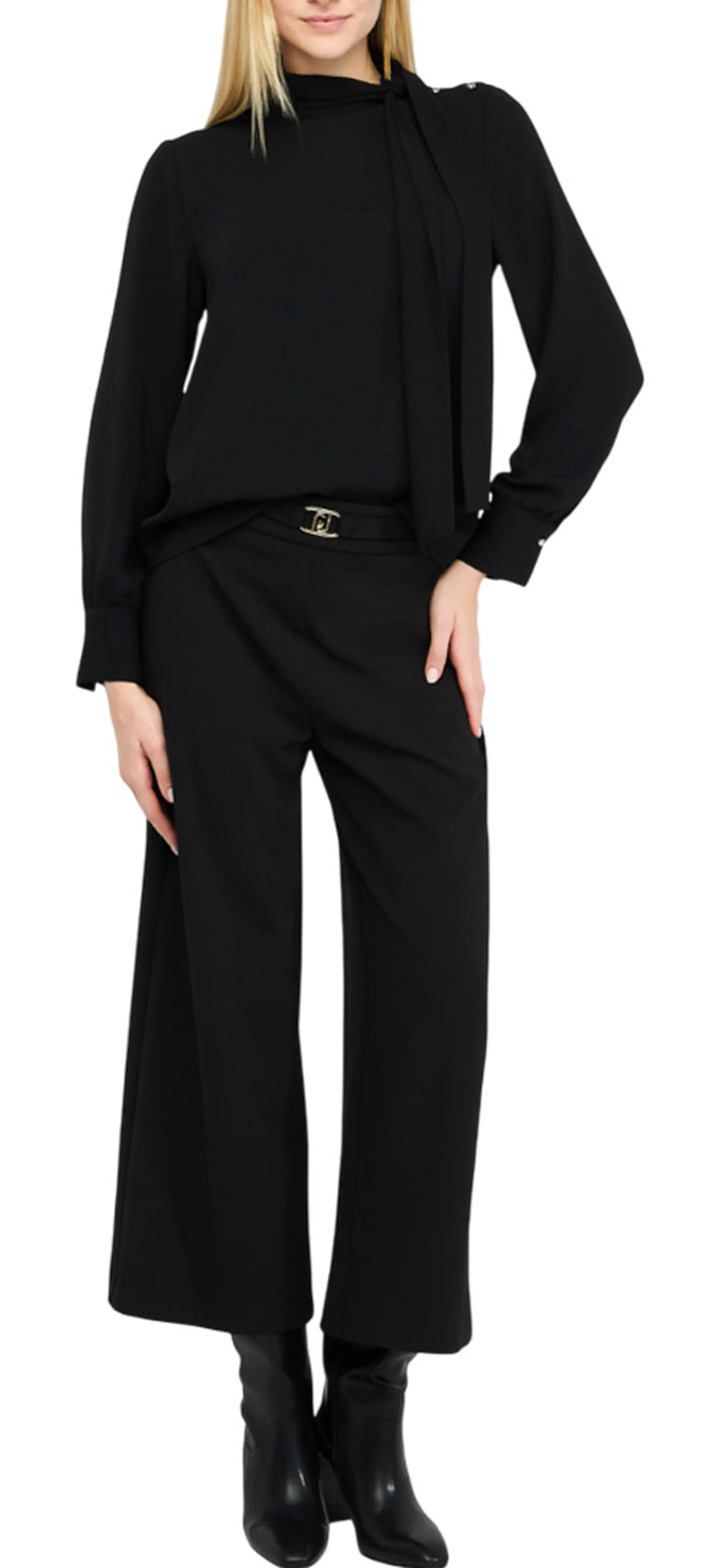 Liujo Jeans Pantalone Cropped Con Cintura Nero Mf5260J1930 156659
