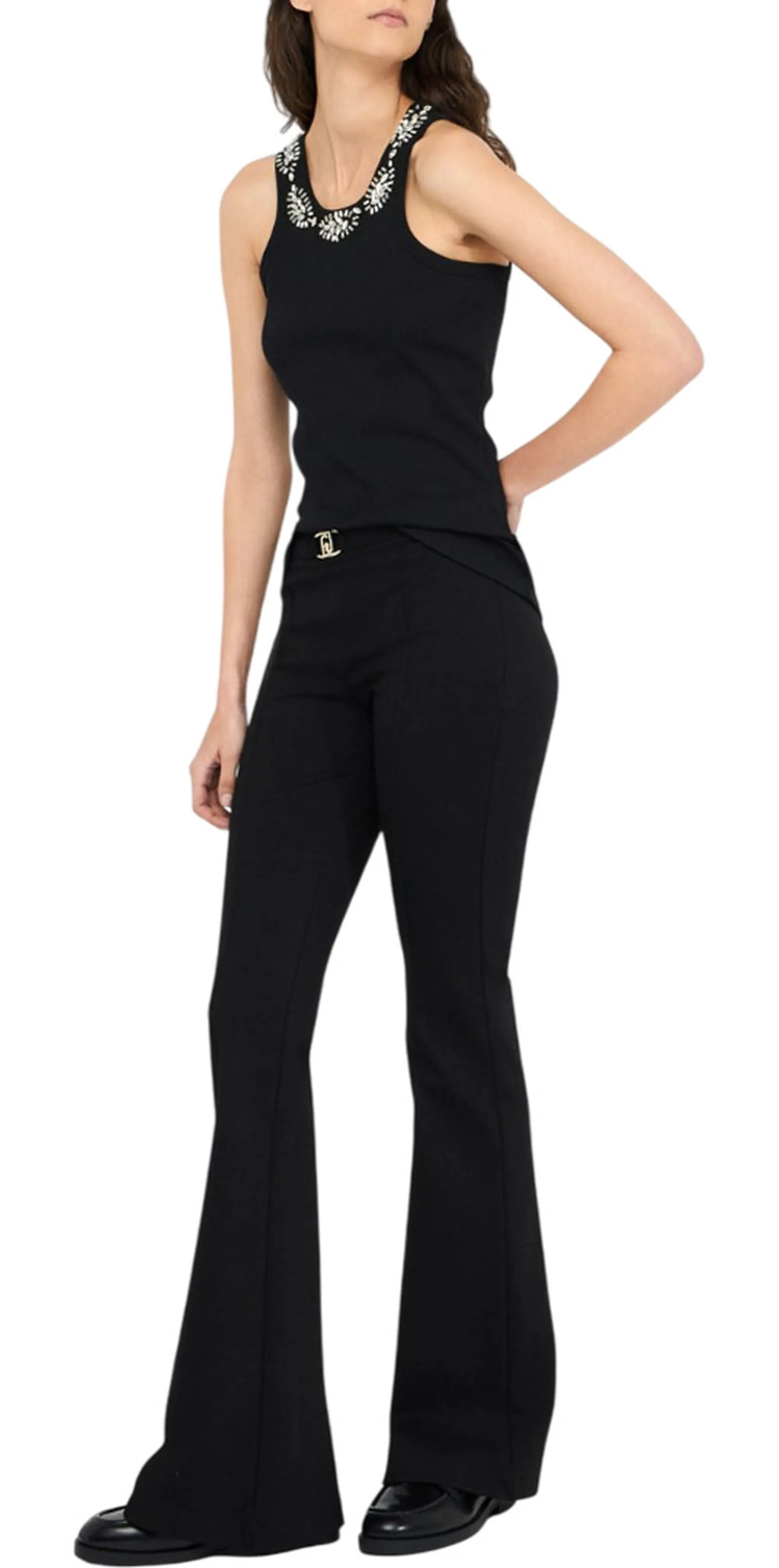 Liujo Jeans B'Flare Trousers With Belt' Black Mf5143J9189 156788