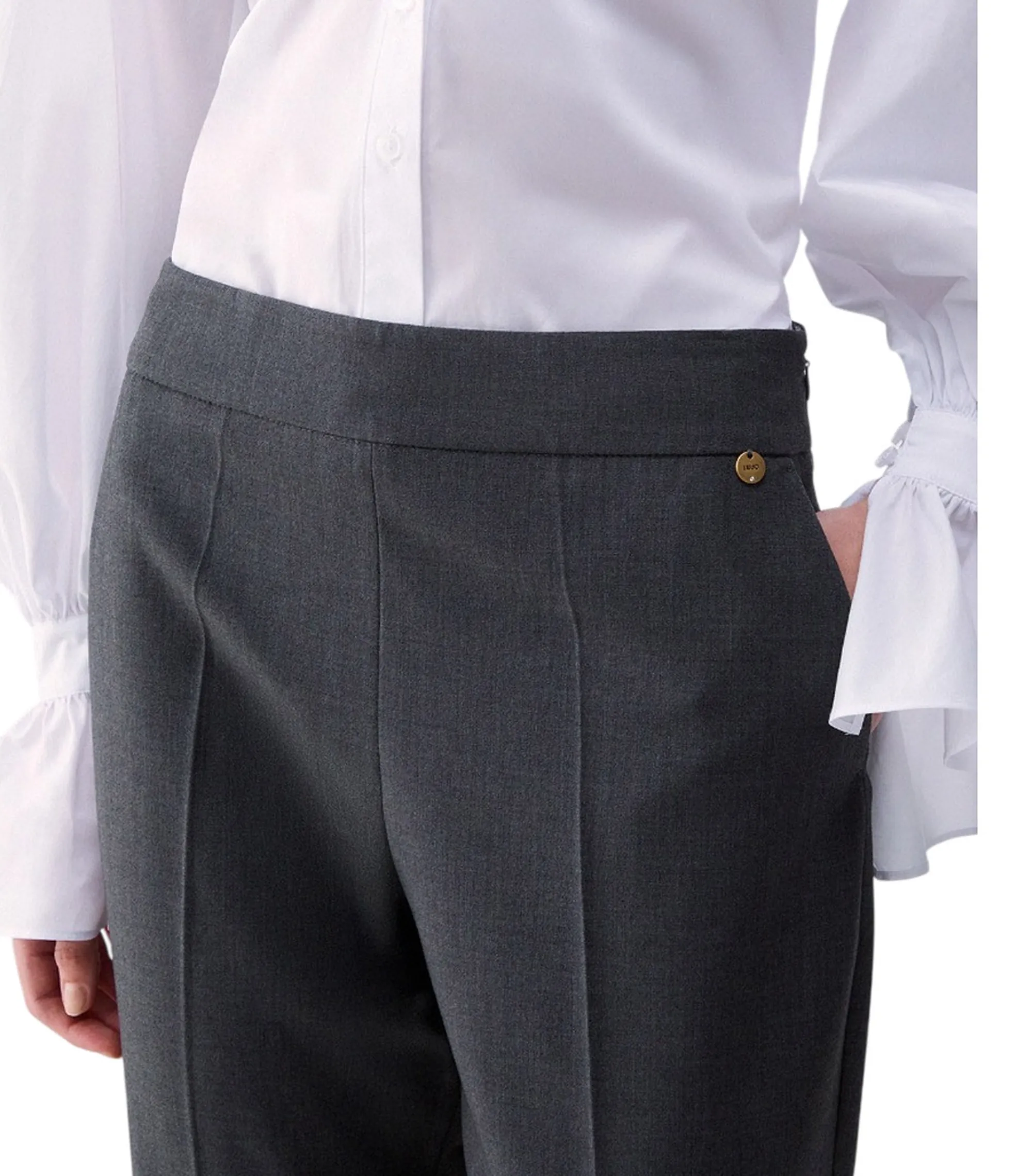 Liujo Jeans Pantalone Flare In Flanella Grigio Scuro Wf6339T743A 186203