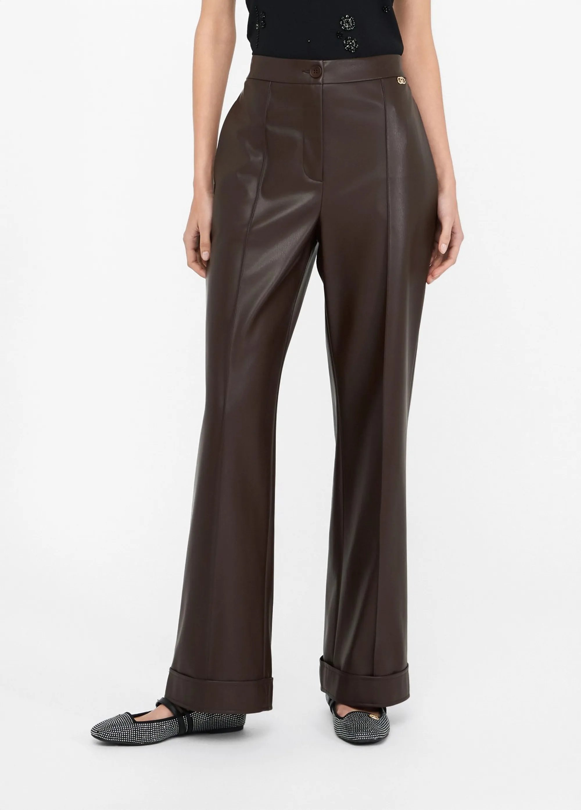 Liujo Jeans B'Coated Fabric Trousers' Chocolate Mf5069E0624 156215