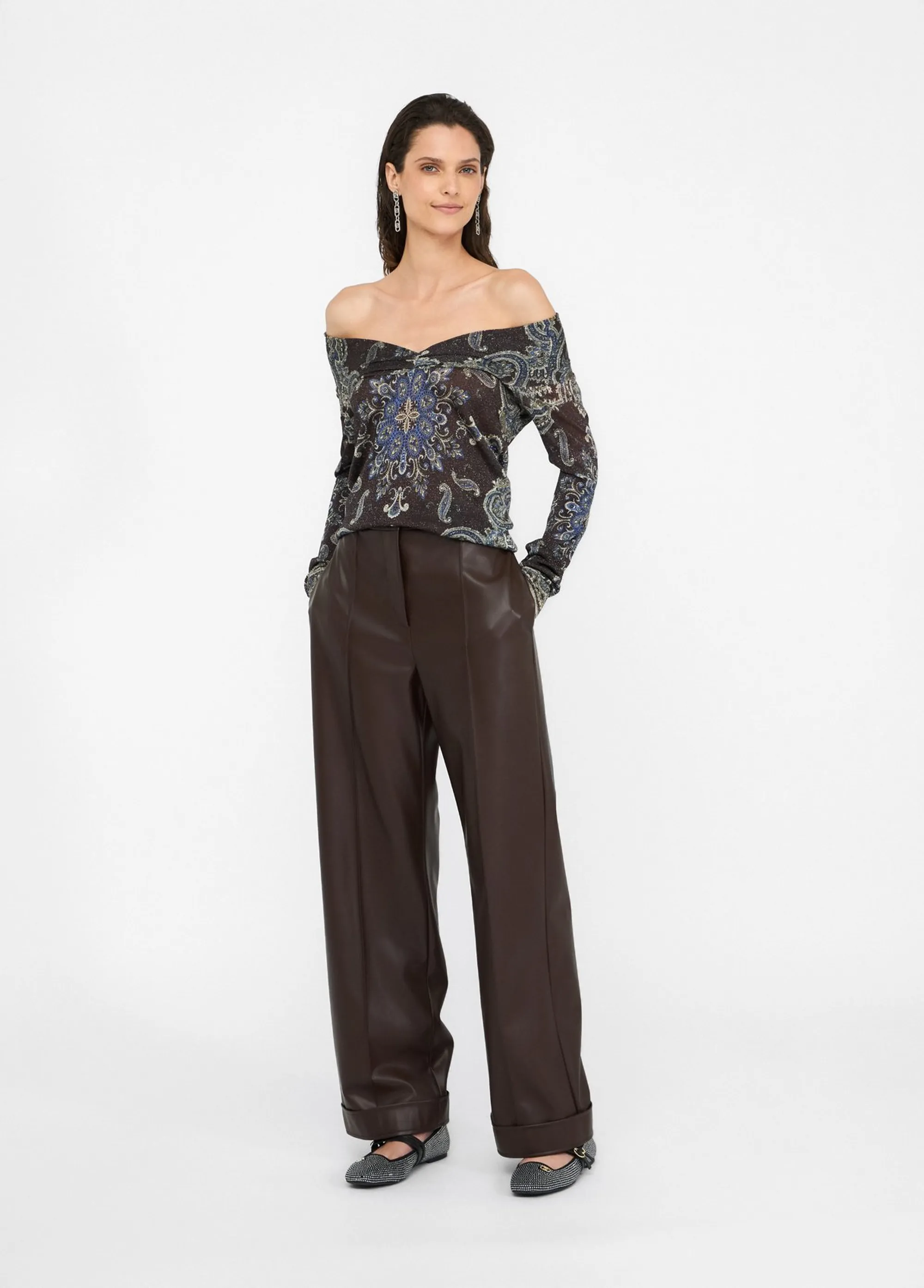 Liujo Jeans B'Coated Fabric Trousers' Chocolate Mf5069E0624 156218