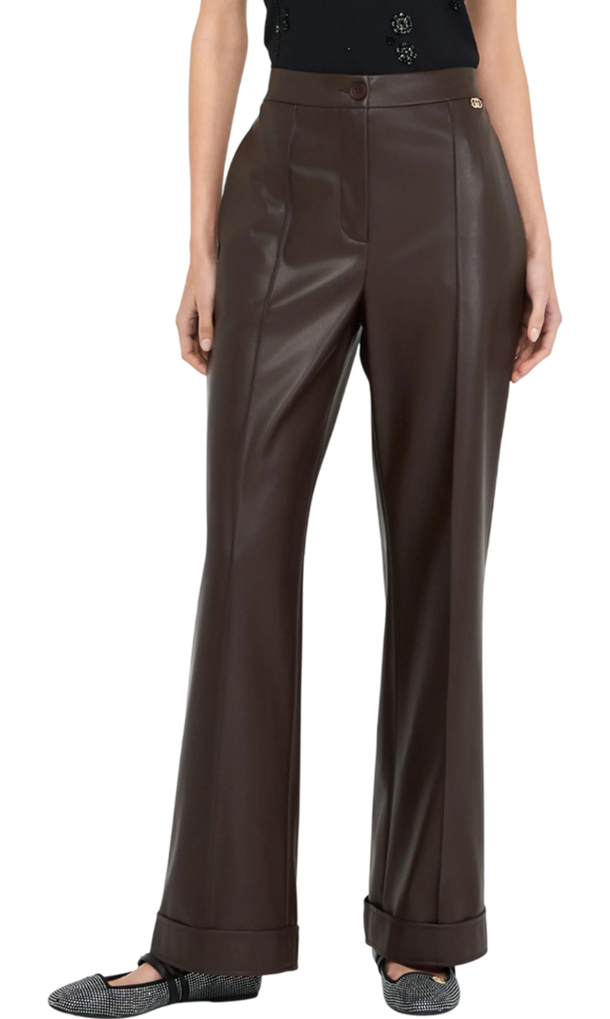 Liujo Jeans B'Coated Fabric Trousers' Chocolate Mf5069E0624 156826