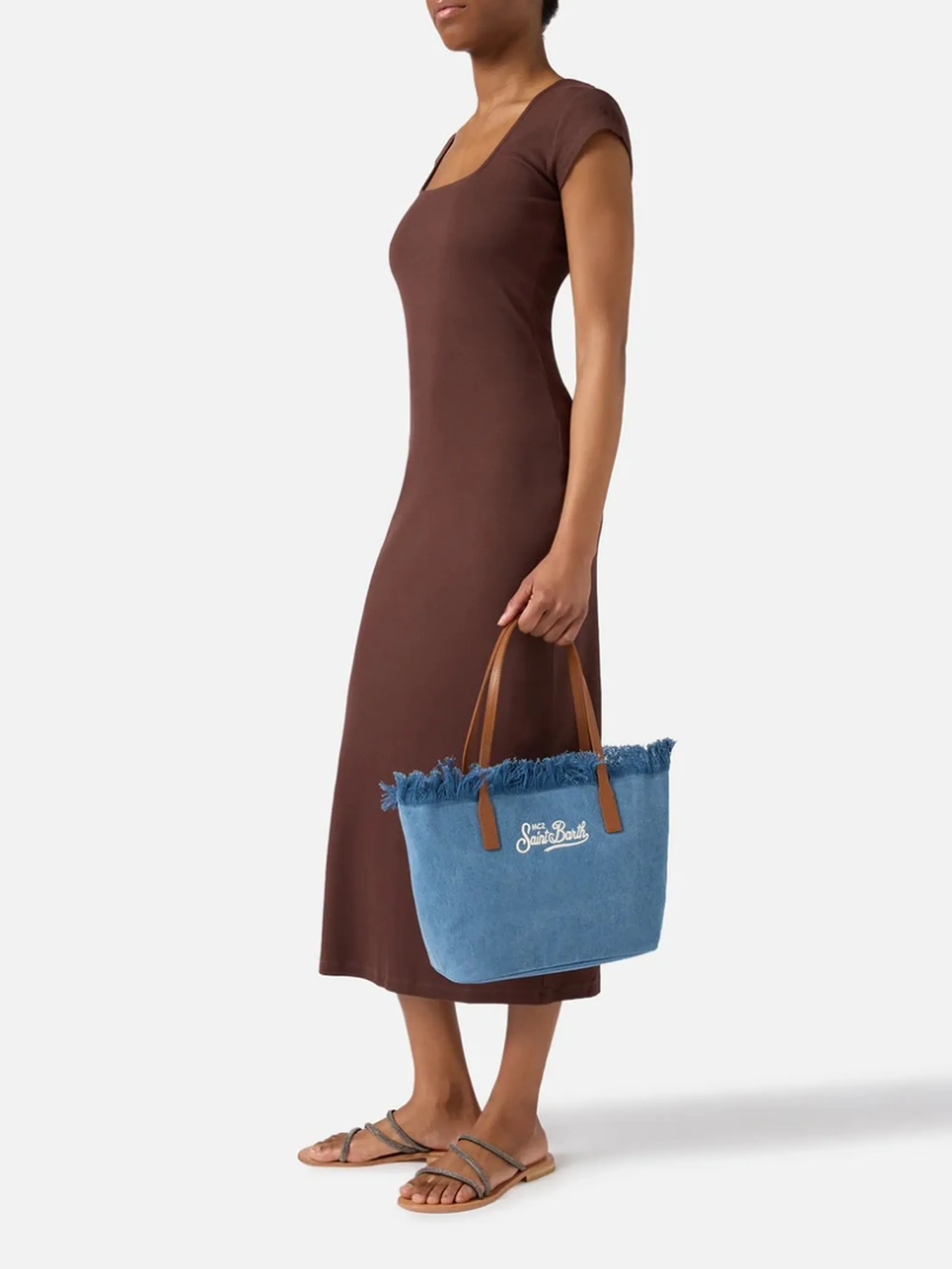 Mc2 Saint Barth Borsa City Bag Mid Fringe Denim Cbmf001-00436L 177672