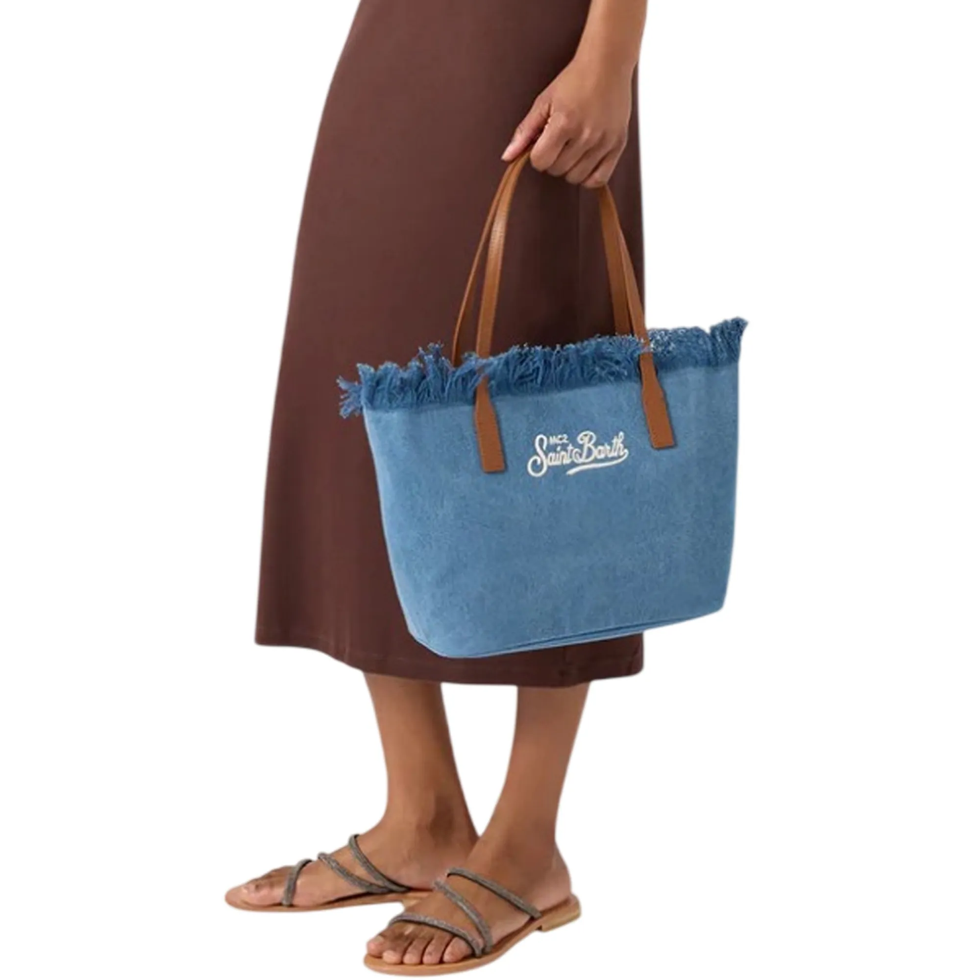 Mc2 Saint Barth B'Borsa City Bag Mid Fringe' Denim Cbmf001-00436L 178876