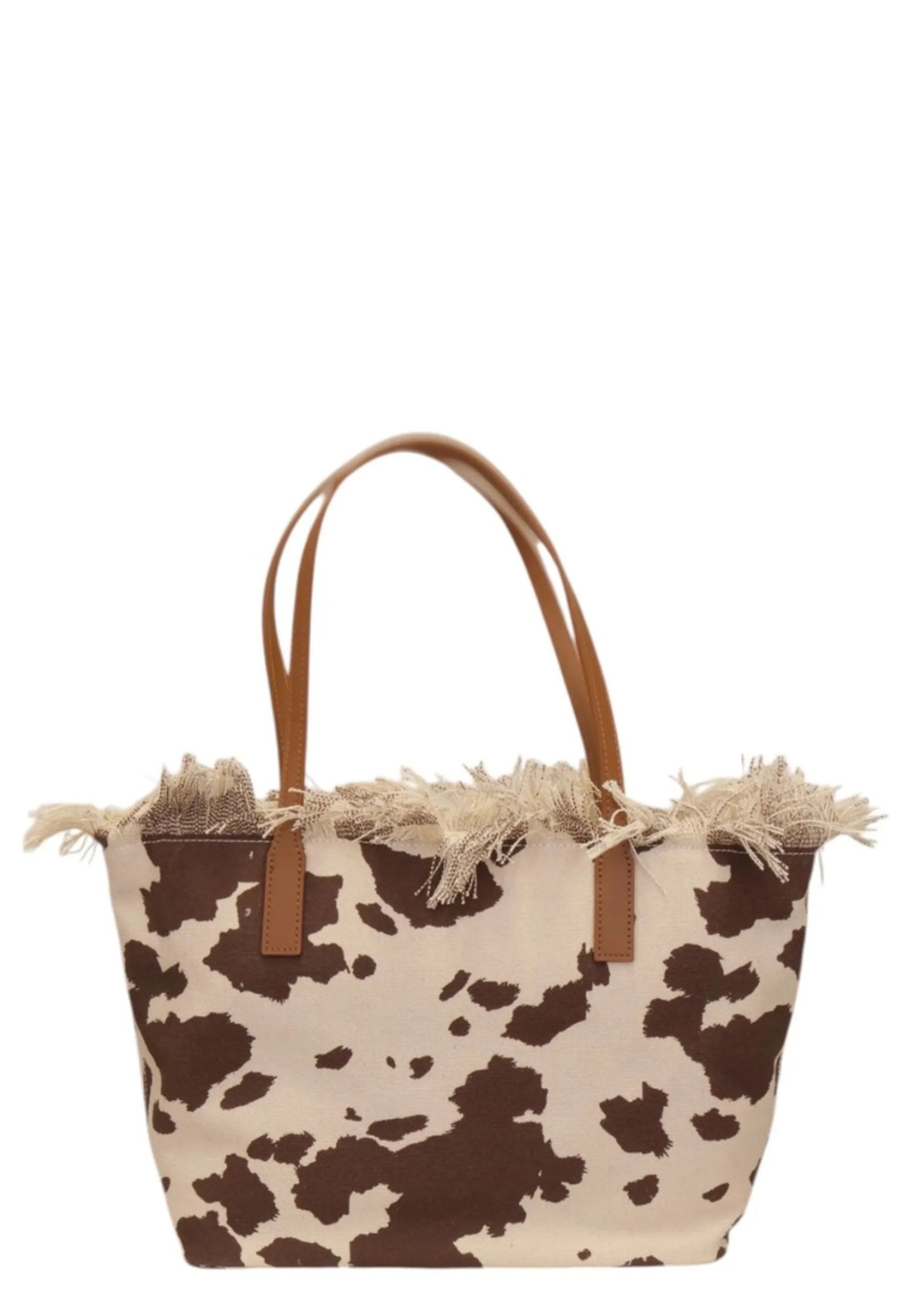 Mc2 Saint Barth Borsa City Mid Fringe Canvas Cow West Marrone Cbmf001-01750L 178012