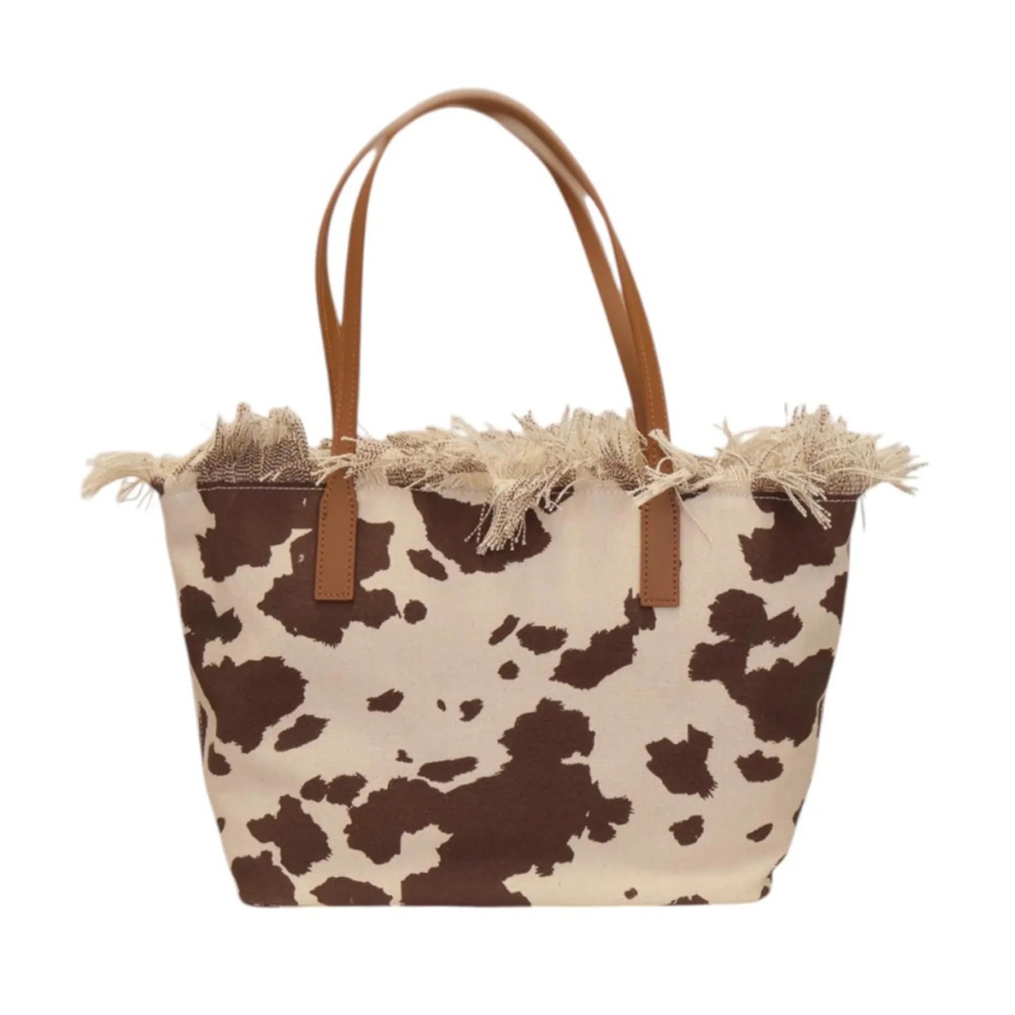 Mc2 Saint Barth Borsa City Mid Fringe Canvas Cow West Marrone Cbmf001-01750L 178920