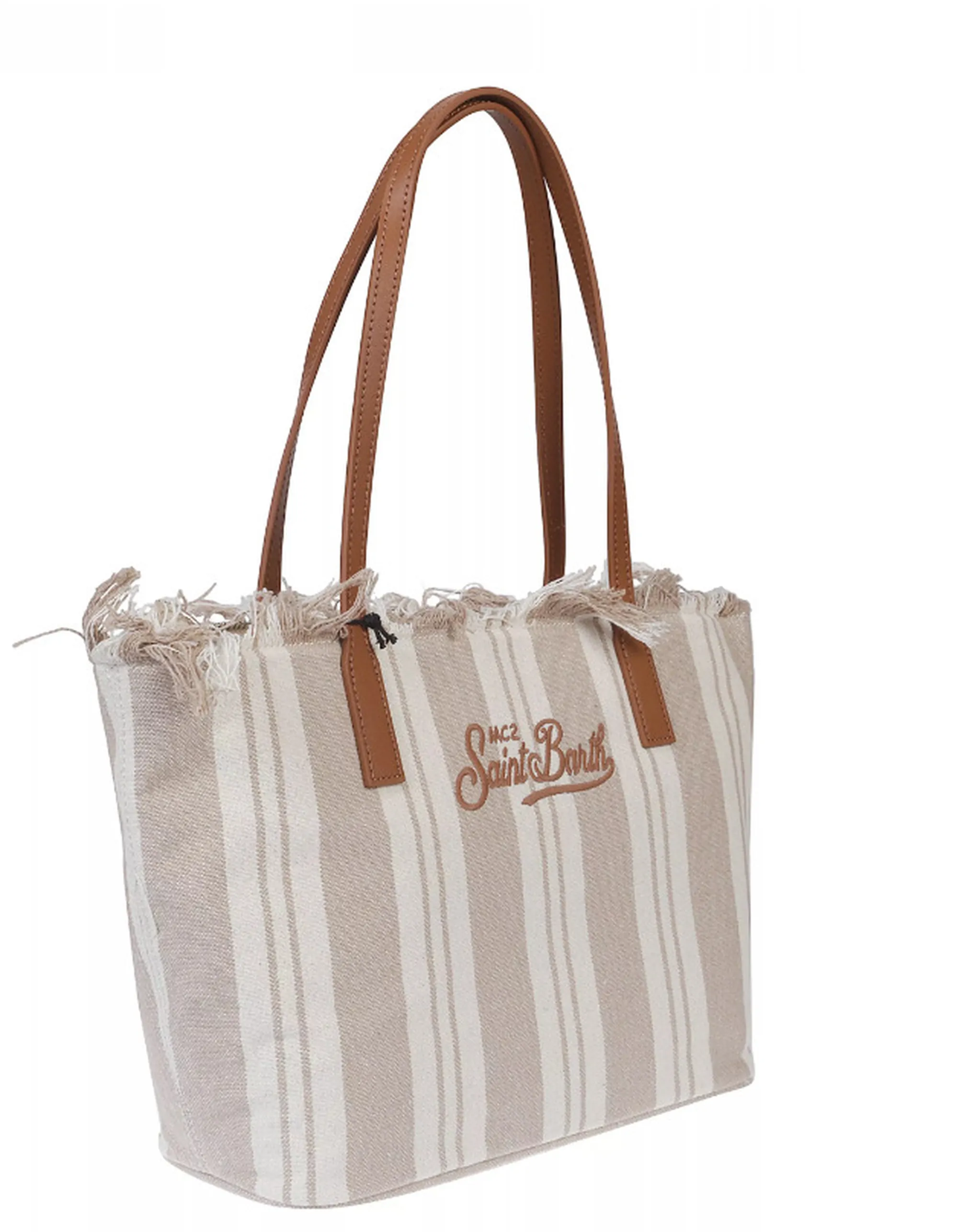Mc2 Saint Barth B'Borsa City Mid Fringe Double Stripes' Beige Cbmf001-00589L 178008