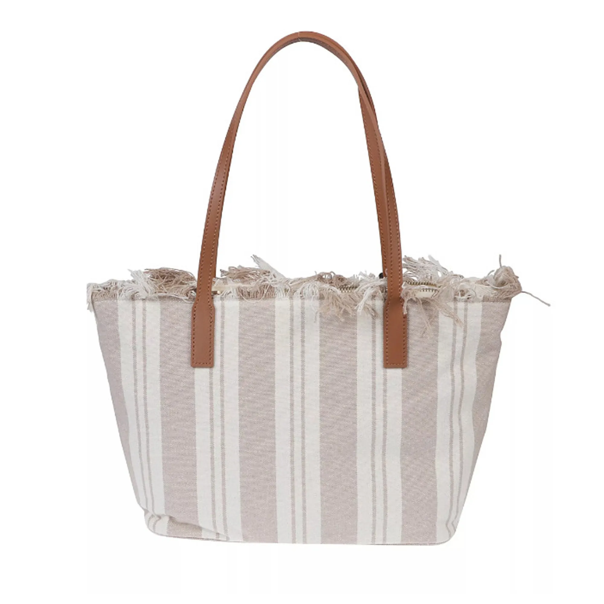 Mc2 Saint Barth Borsa City Mid Fringe Double Stripes Beige Cbmf001-00589L 178924