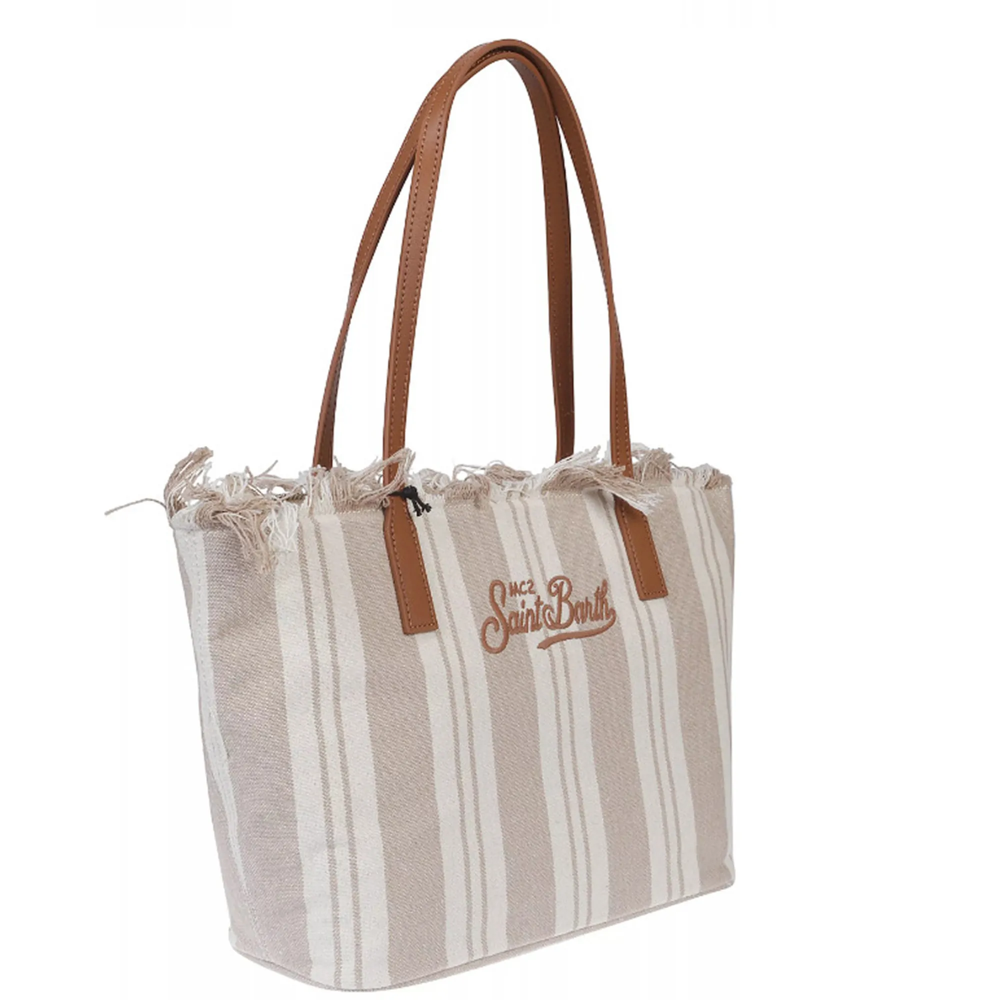 Mc2 Saint Barth Borsa City Mid Fringe Double Stripes Beige Cbmf001-00589L 178925