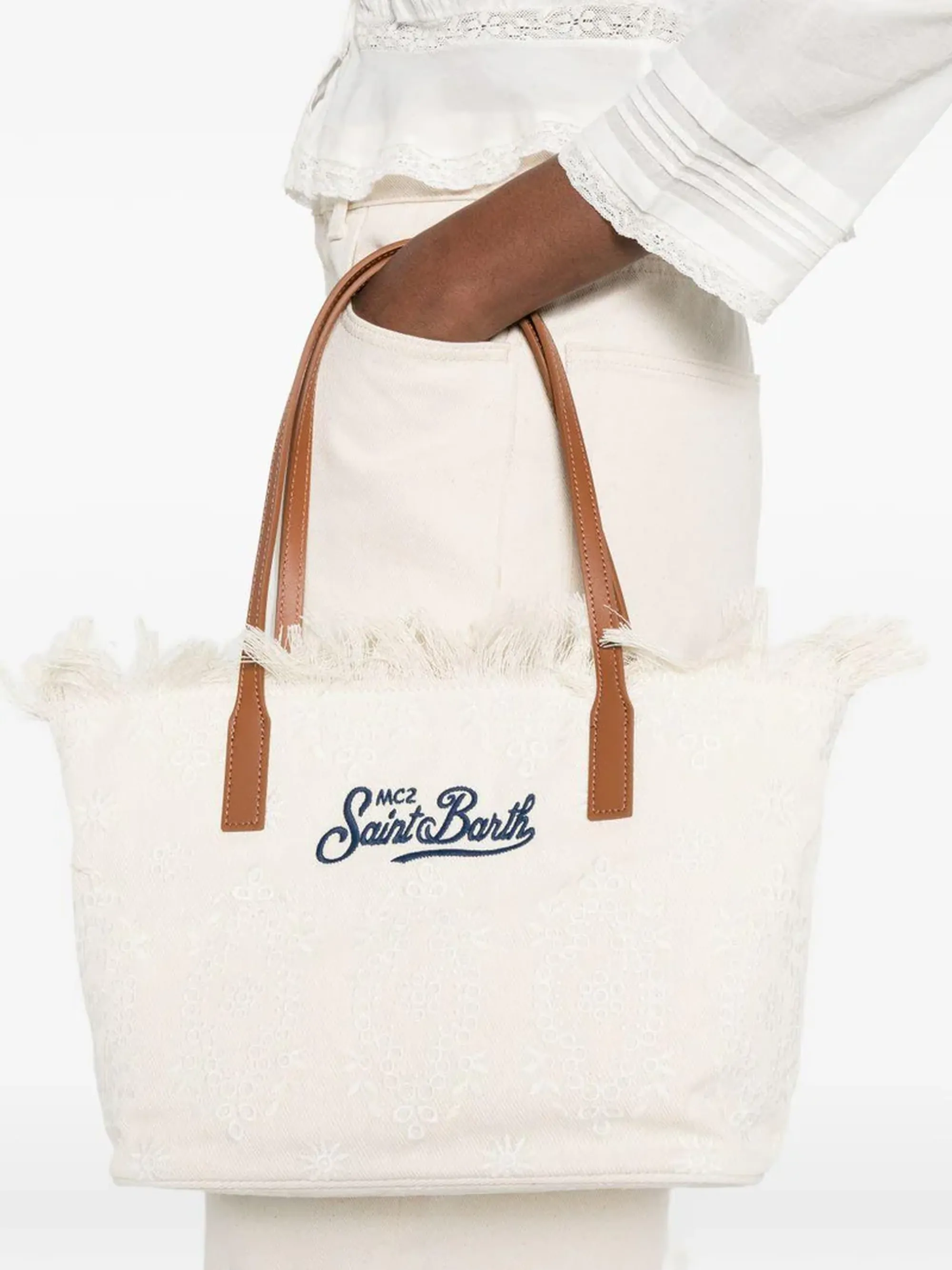 Mc2 Saint Barth B'City Mid Fringe Sangallo Bag' White Cbmf001-01034L 177553